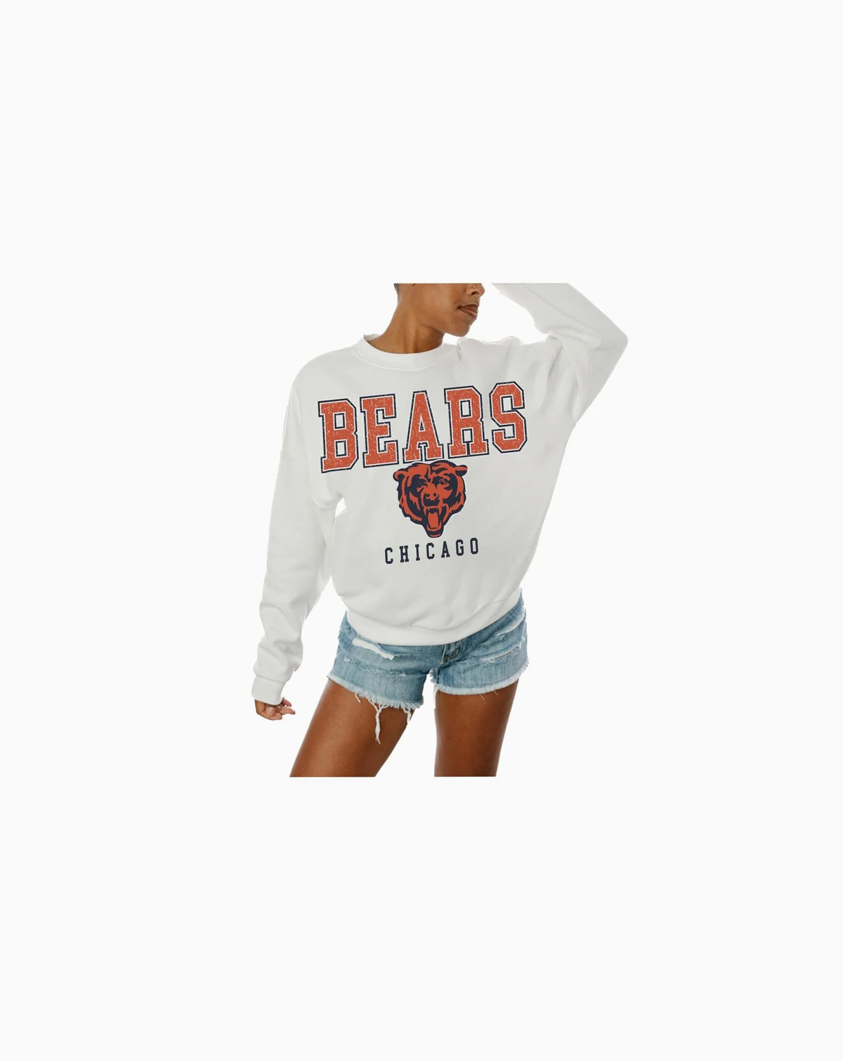 Women's White Chicago Bears Sunday Drives Oversized Crewneck Pullover Sweatshirt
