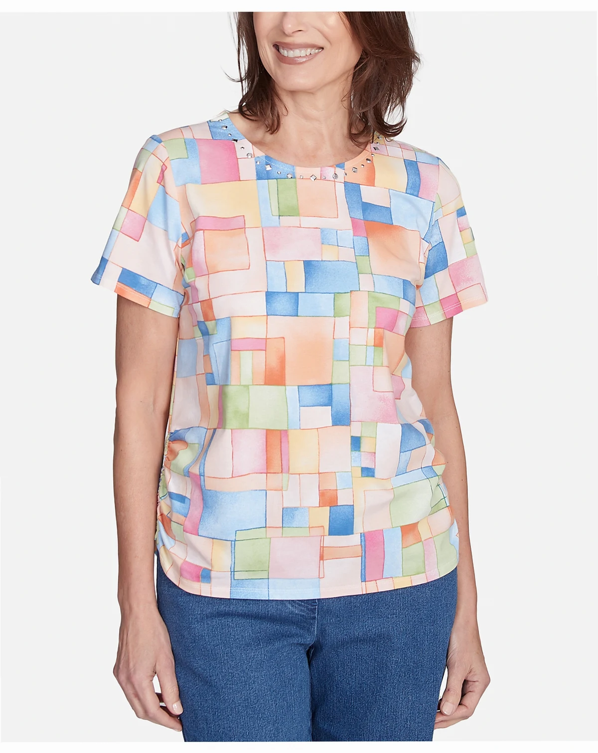 Women's Color Block Tile Top with Side Ruching