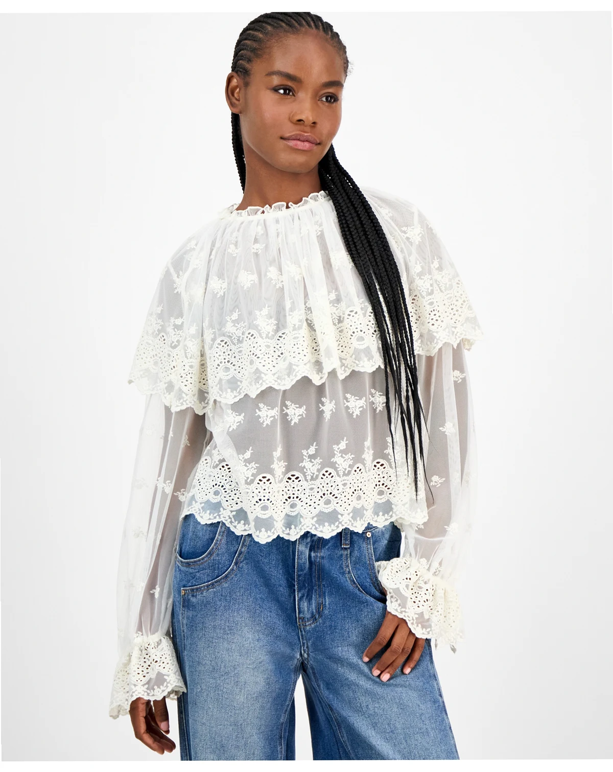 Petite Embroidered Cape Lace Top, Macy's Exclusive