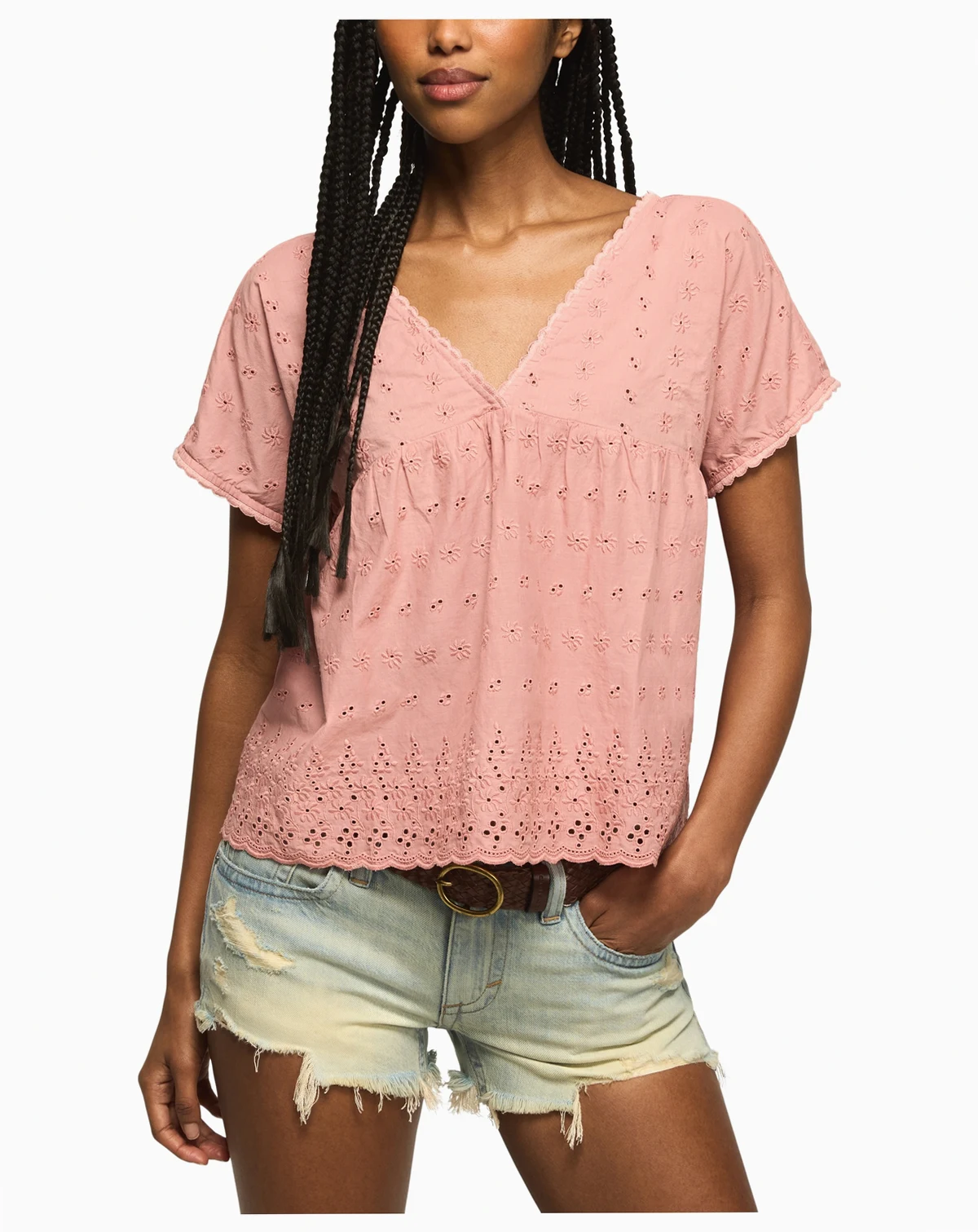 Women's Eyelet Babydoll V-Neck Top