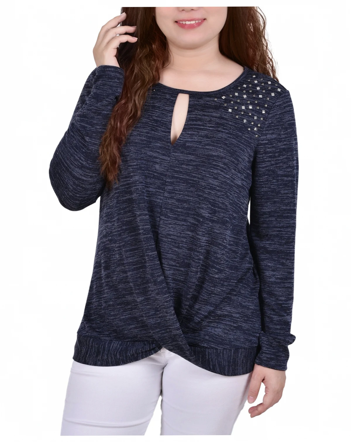 Petite Long Sleeve Knit Keyhole Top