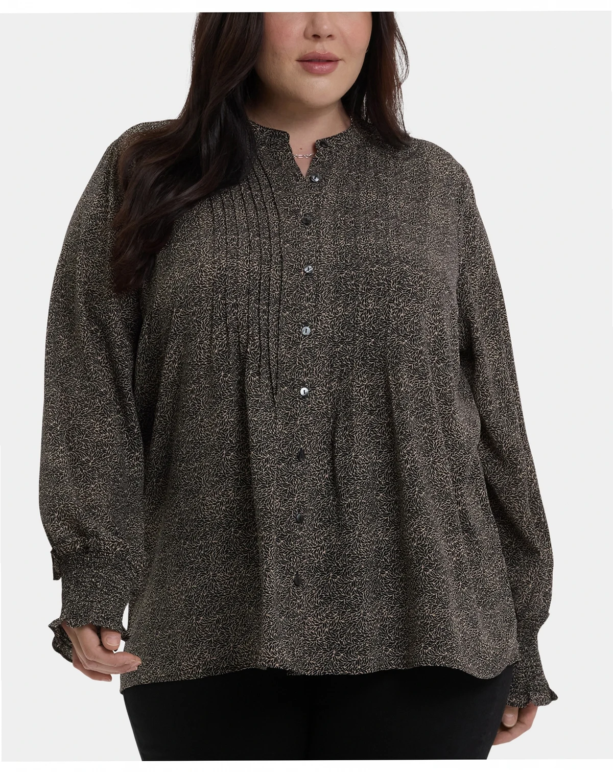 Plus Size Pleated Peasant Long Sleeve Top