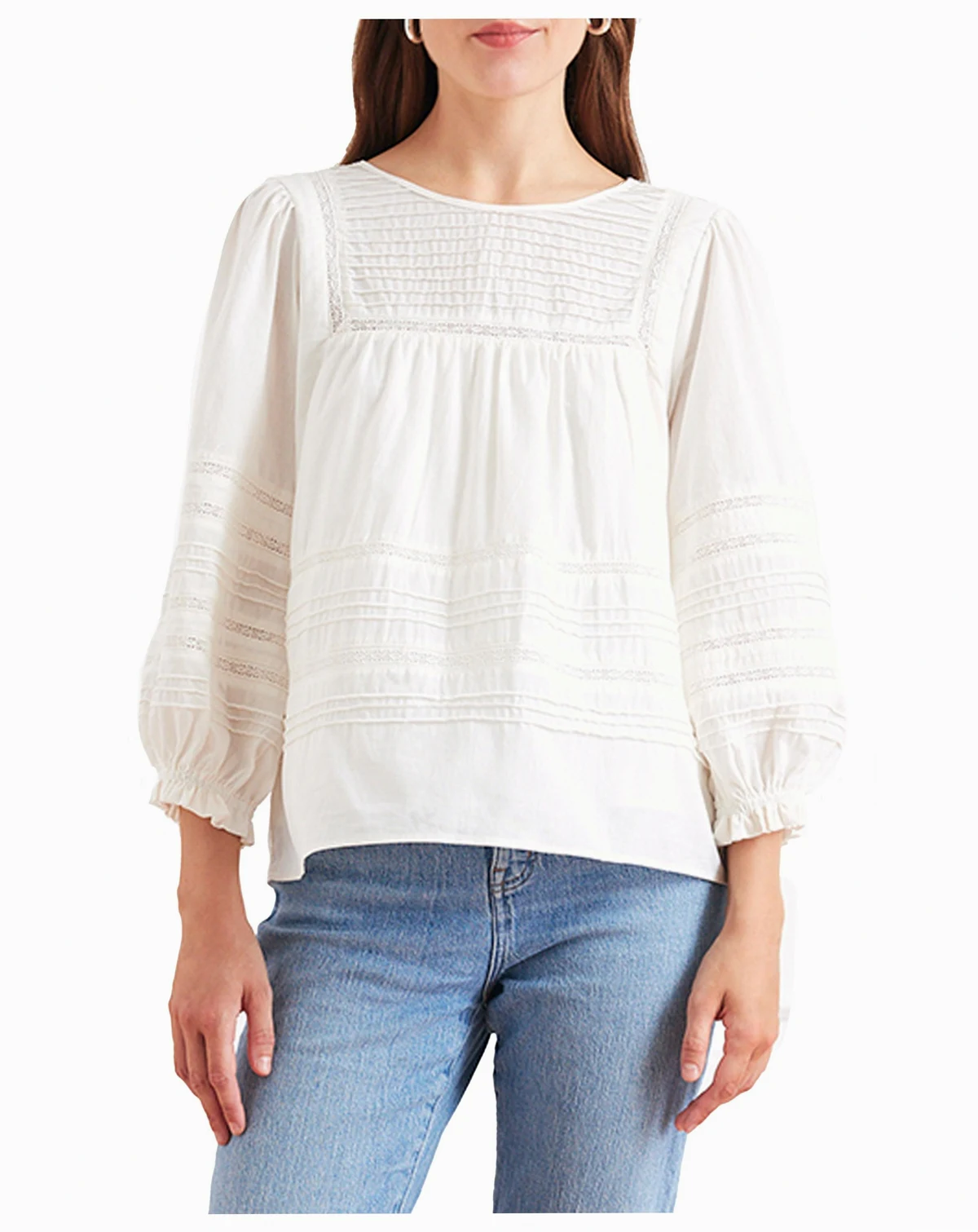Women's Cotton Dawn Blouse with lace in Off White