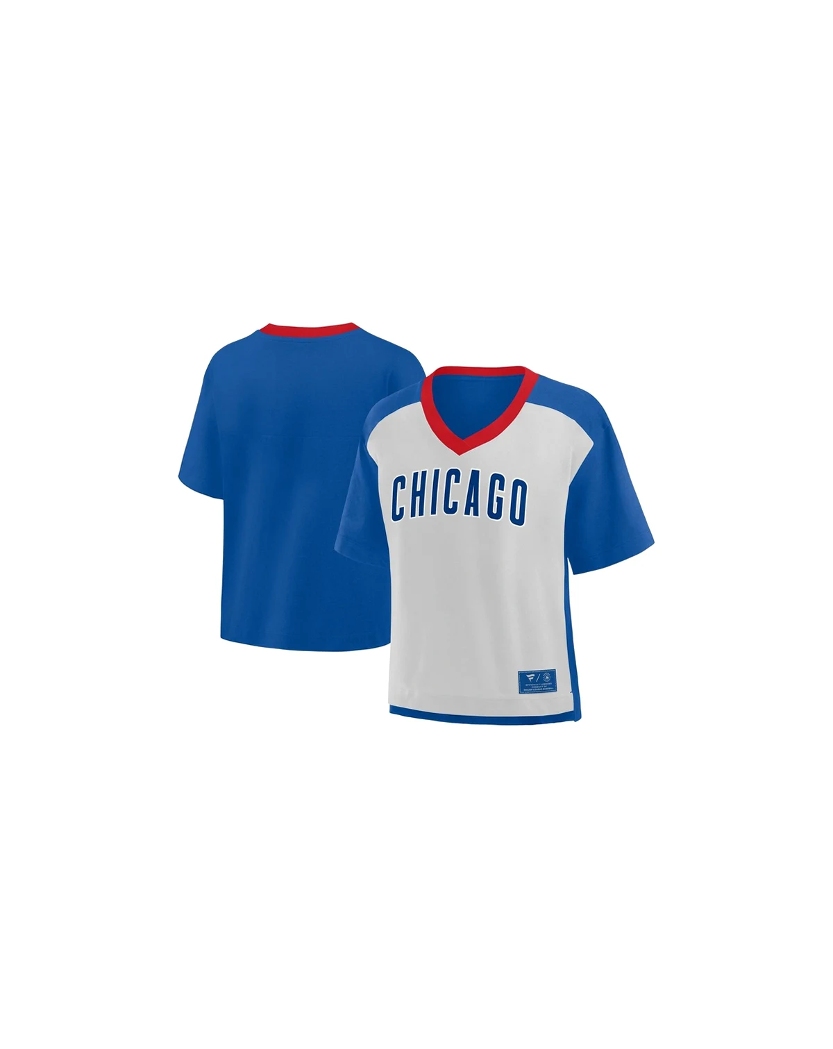 Women's Royal/Graphite Chicago Cubs Oversized Race to Win V-Neck T-Shirt
