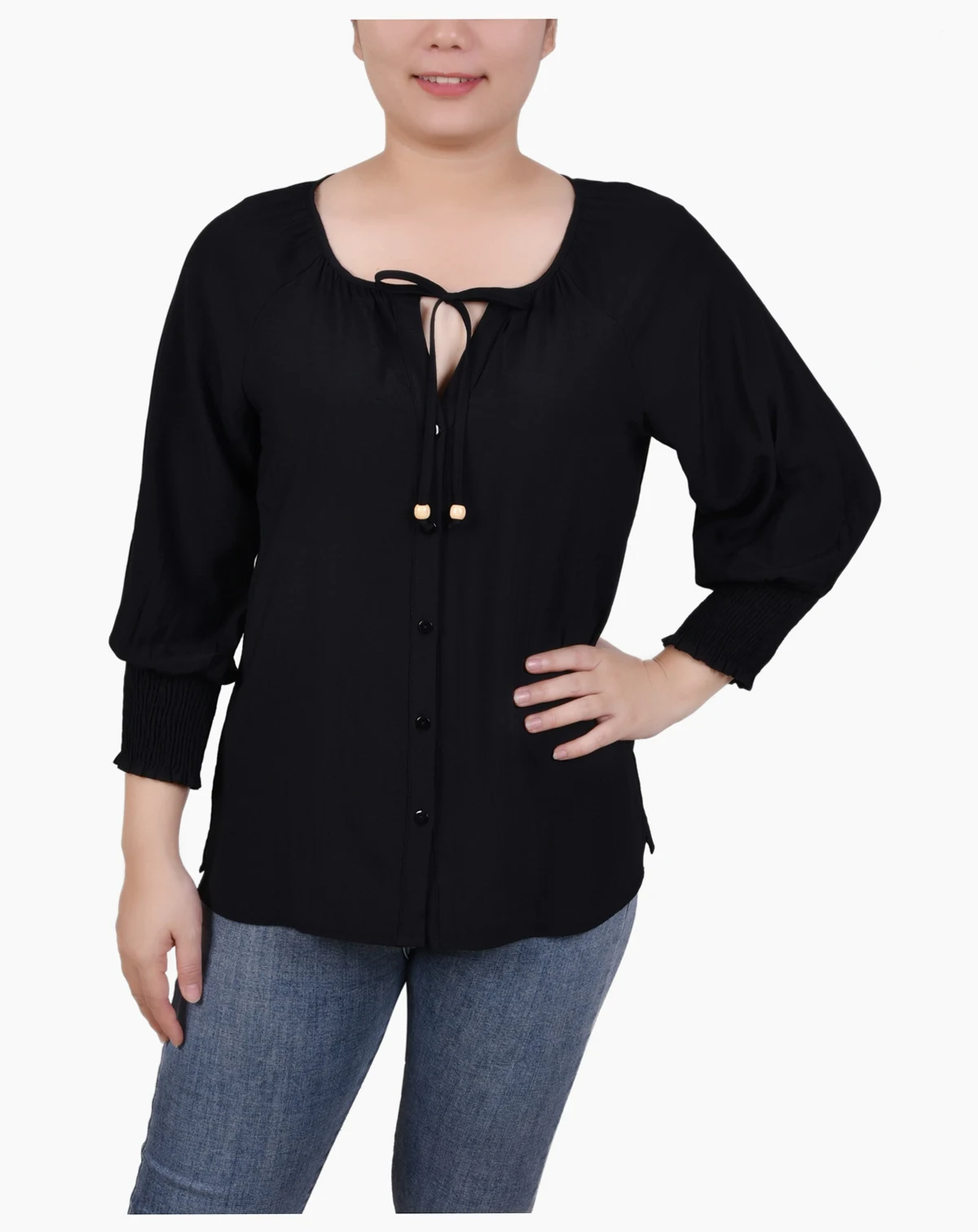 Women's 3/4 Sleeve Button Front Blouse