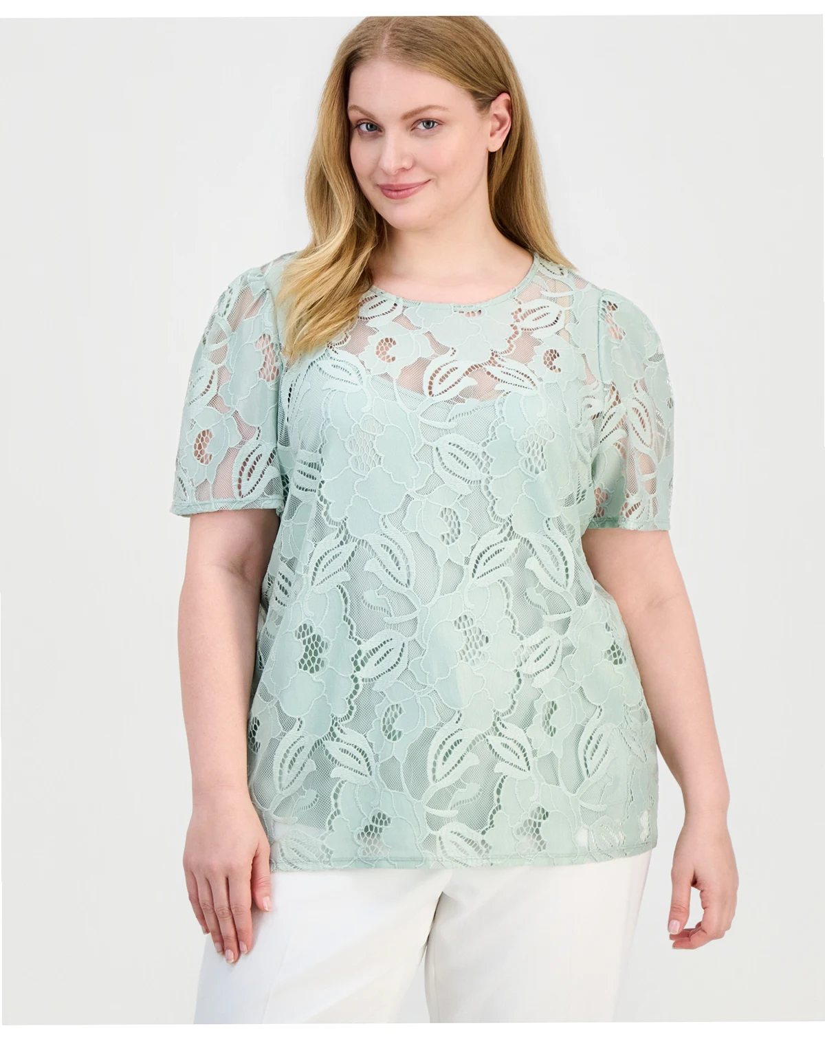 Plus Size Lace Short-Sleeve Top