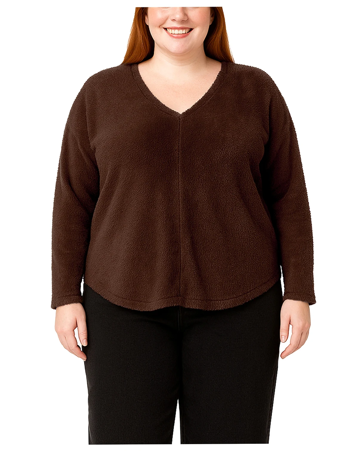 Plus Size Cozy Rib V Neck Top