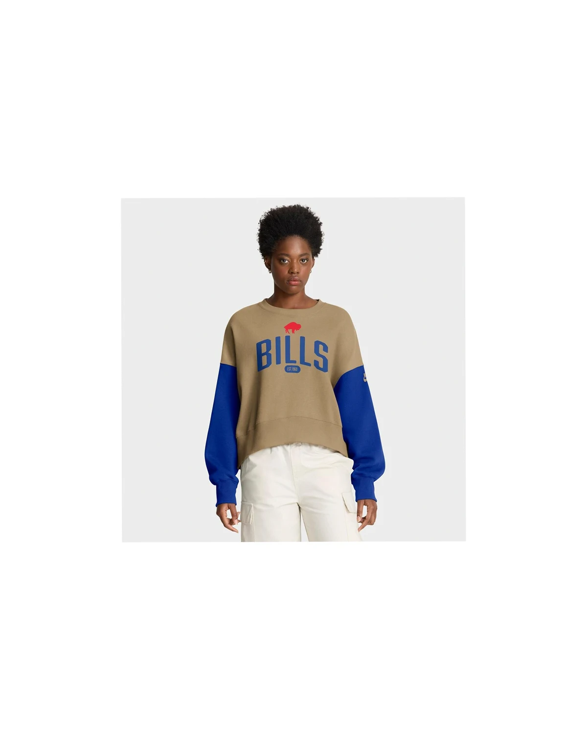 Women's Tan Buffalo Bills Oversized Rewind Pullover Sweatshirt