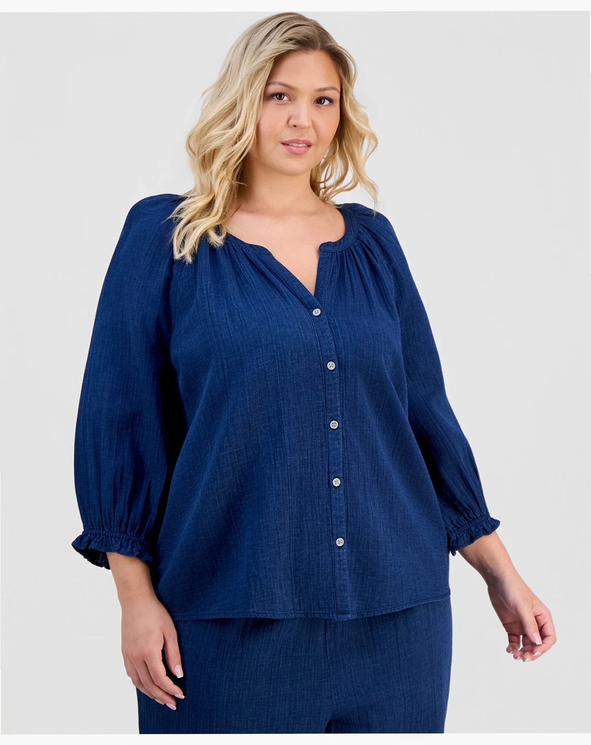 Plus Size Cotton Button-Front Blouse, Macy's Exclusive