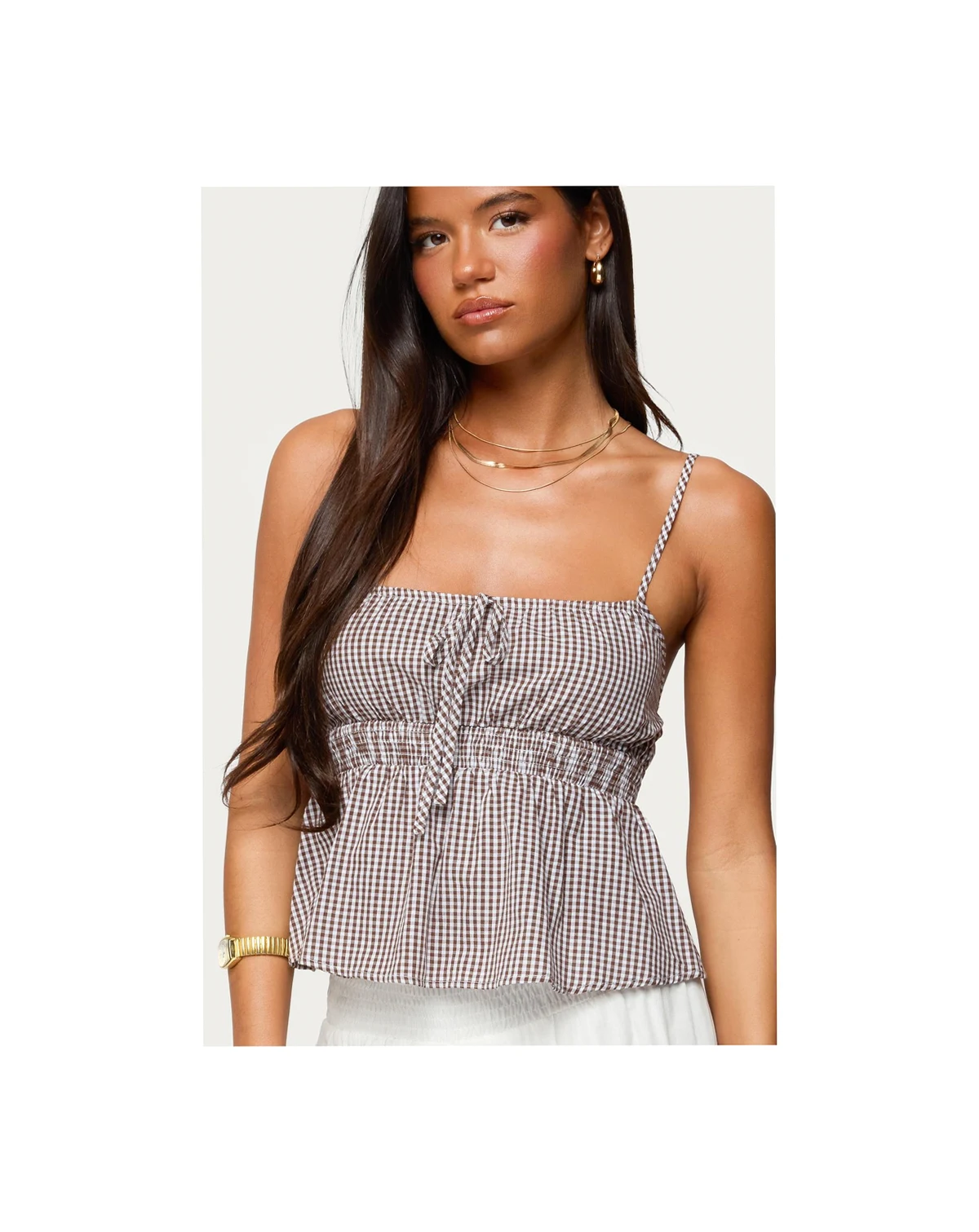 Womens Zahara Gingham Babydoll Top