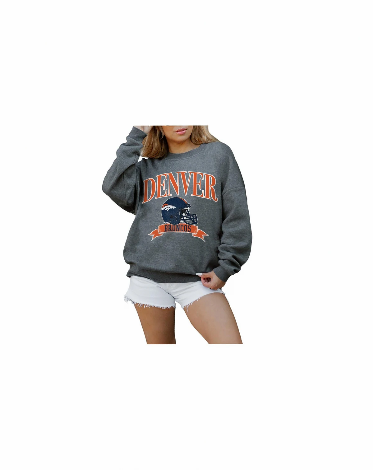 Women's Charcoal Denver Broncos Oversized Seal the Deal Premium Fleece Drop Shoulder Pullover Sweatshirt