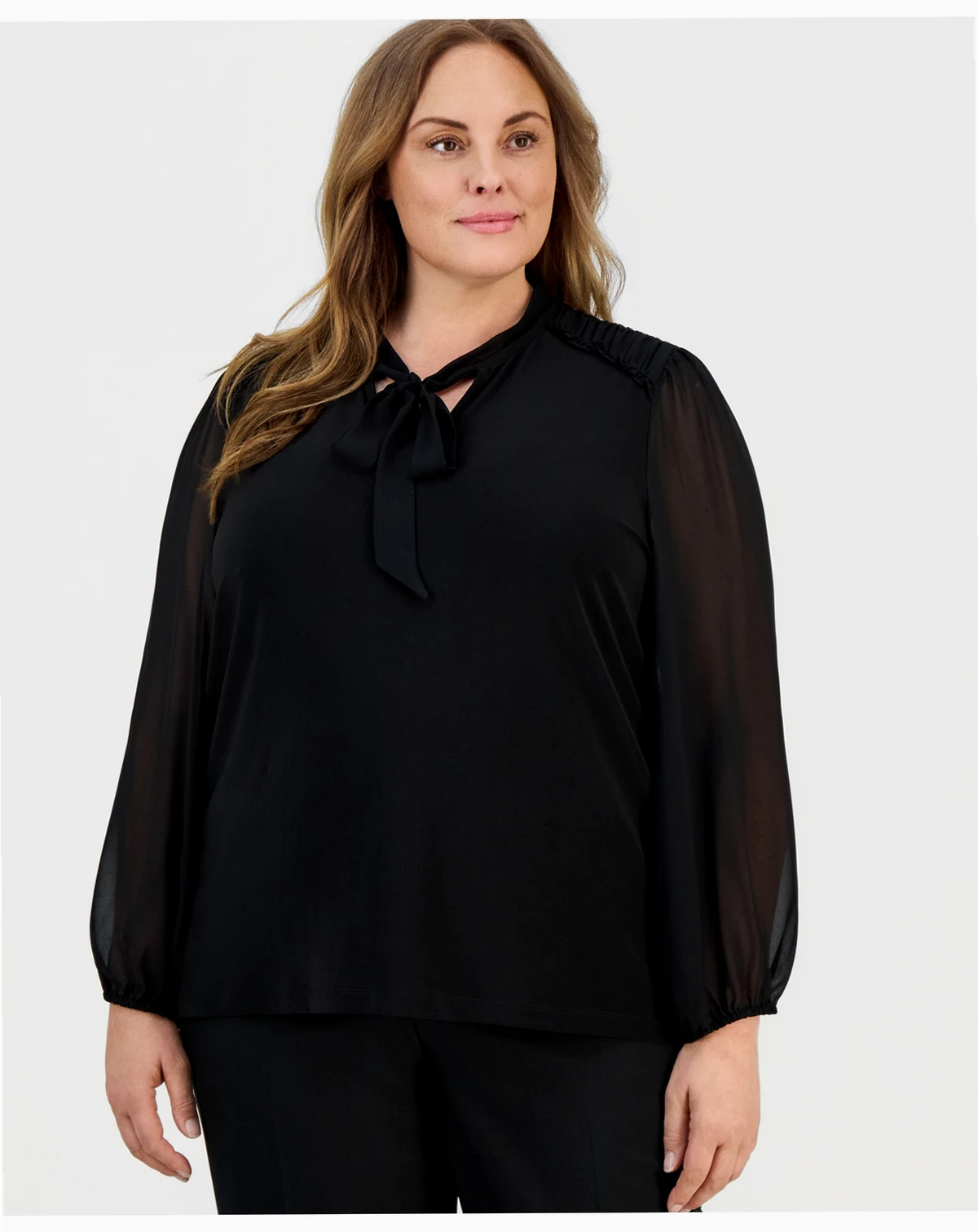 Plus Size Tie-Neck Blouson-Sleeve Top