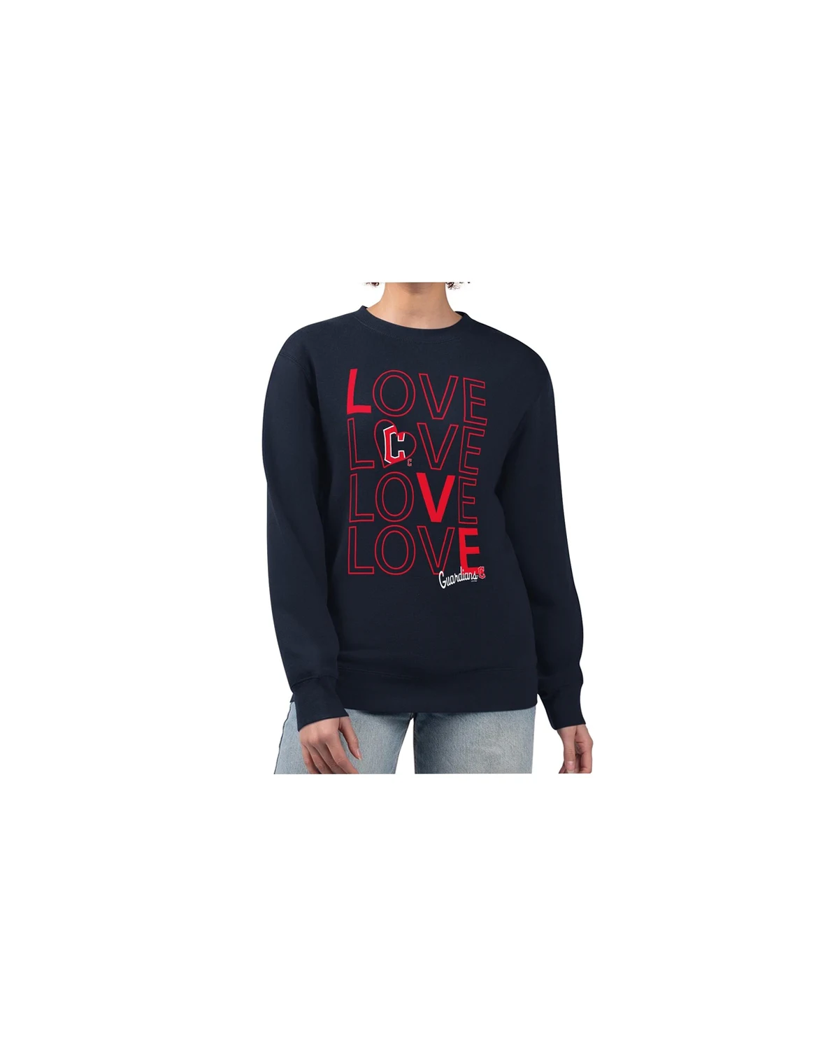 Women's Navy Cleveland Guardians Love Team Logo Fleece Pullover Sweatshirt