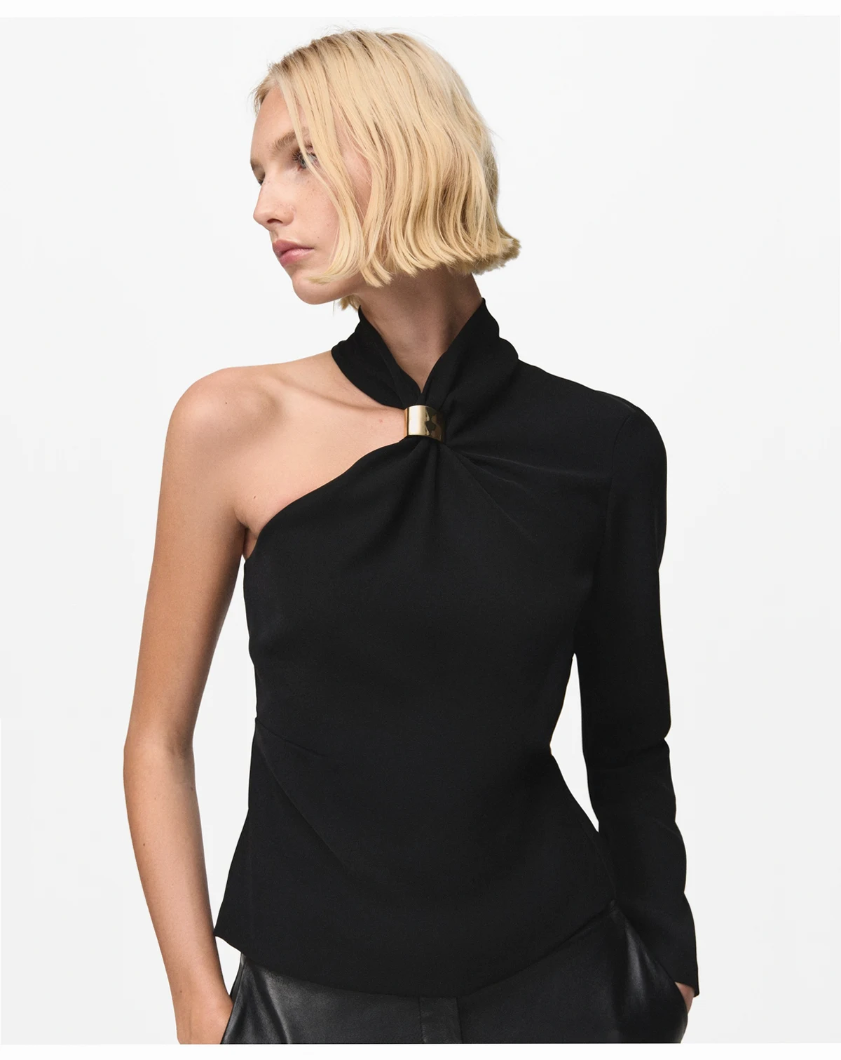 Women's Metallic Detail Asymmetrical Blouse