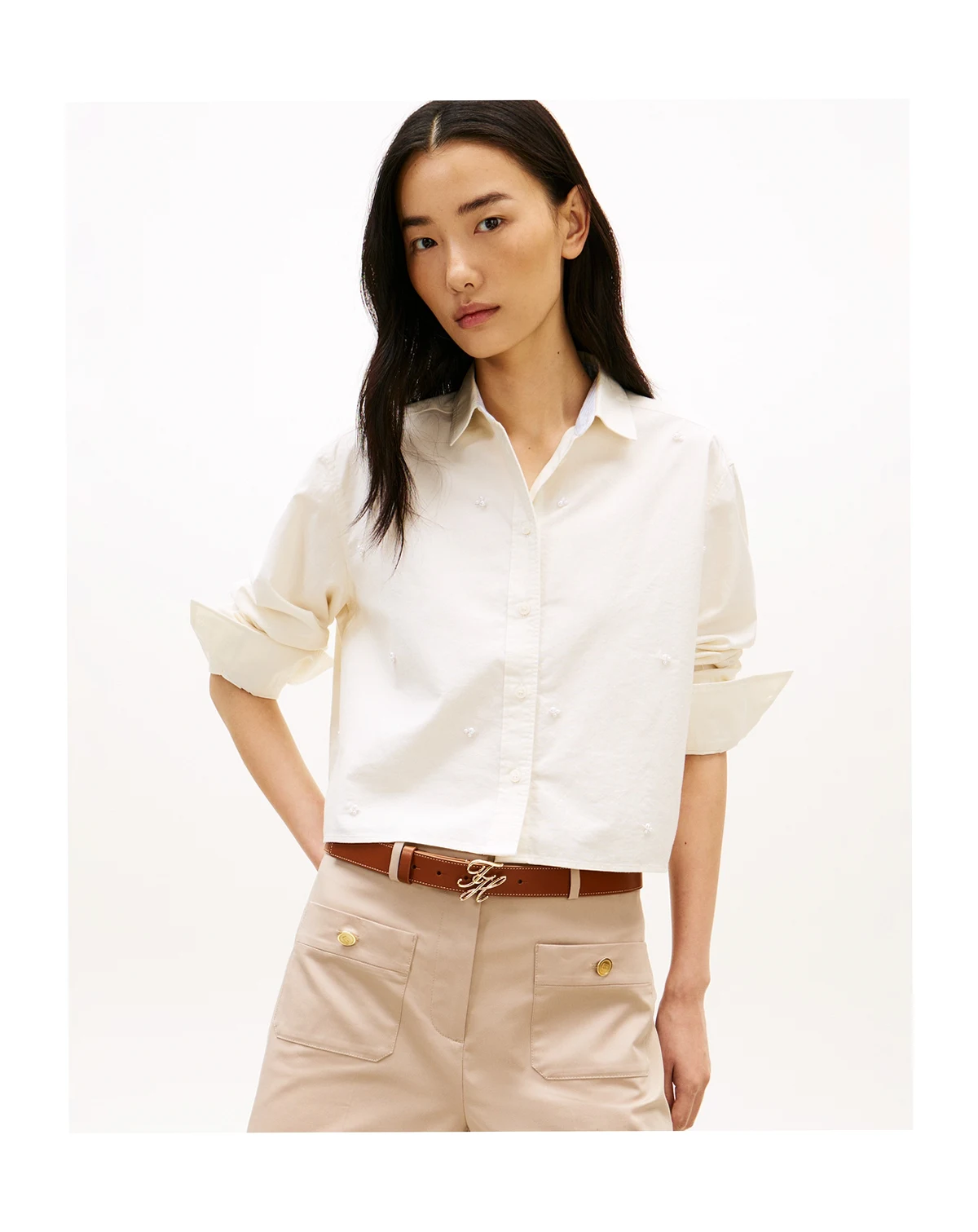 Women's Bling Cropped Long-Sleeve Shirt