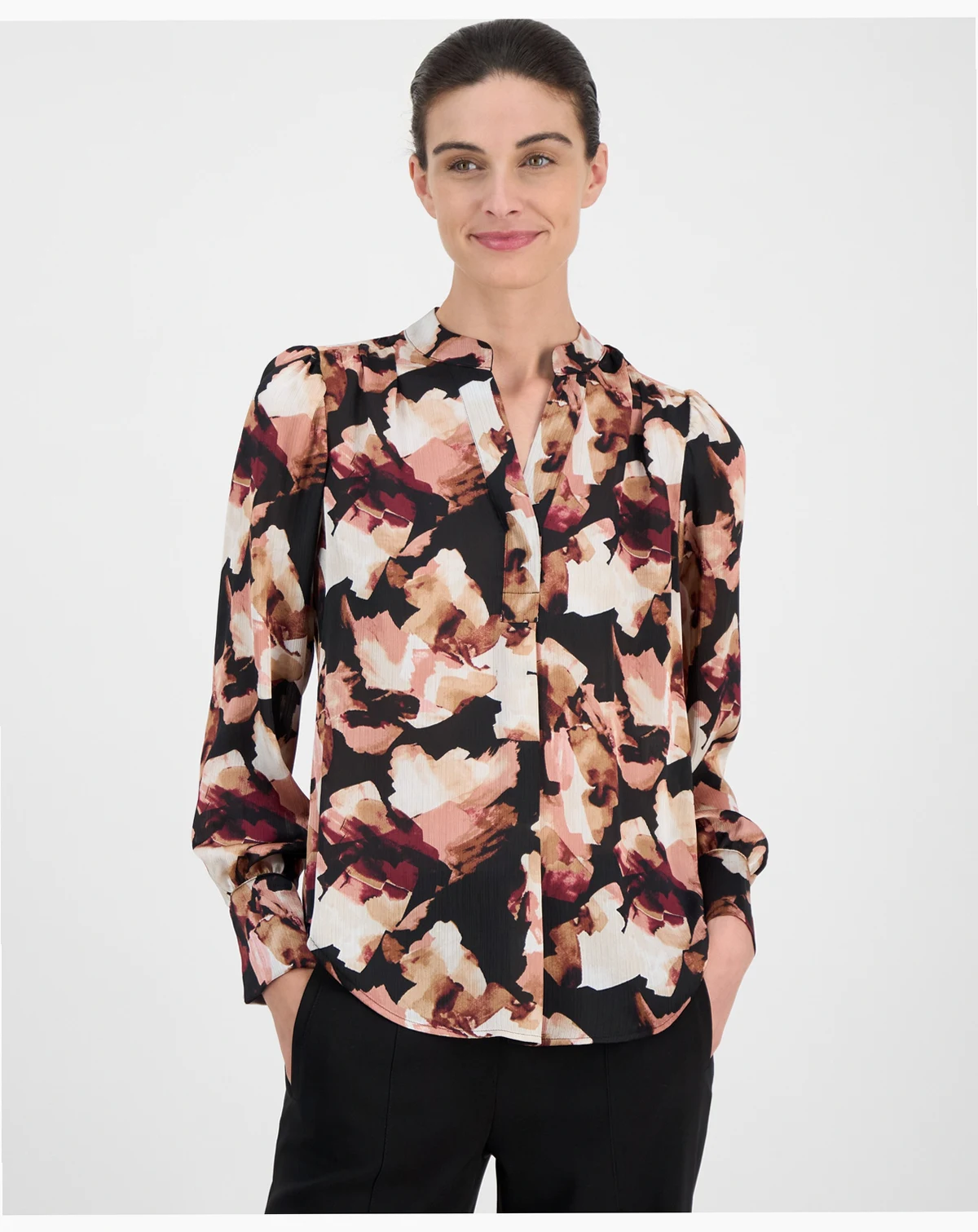 Women's Pleat-Front Long-Sleeve Blouse
