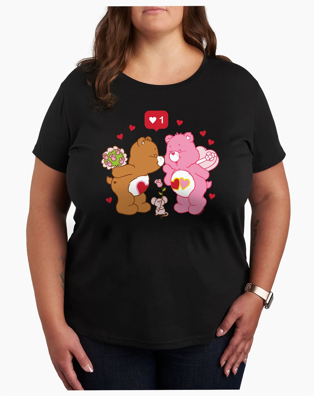 Plus Size Trendy Care Bears Valentine's Day Graphic Crew Neck T-Shirt