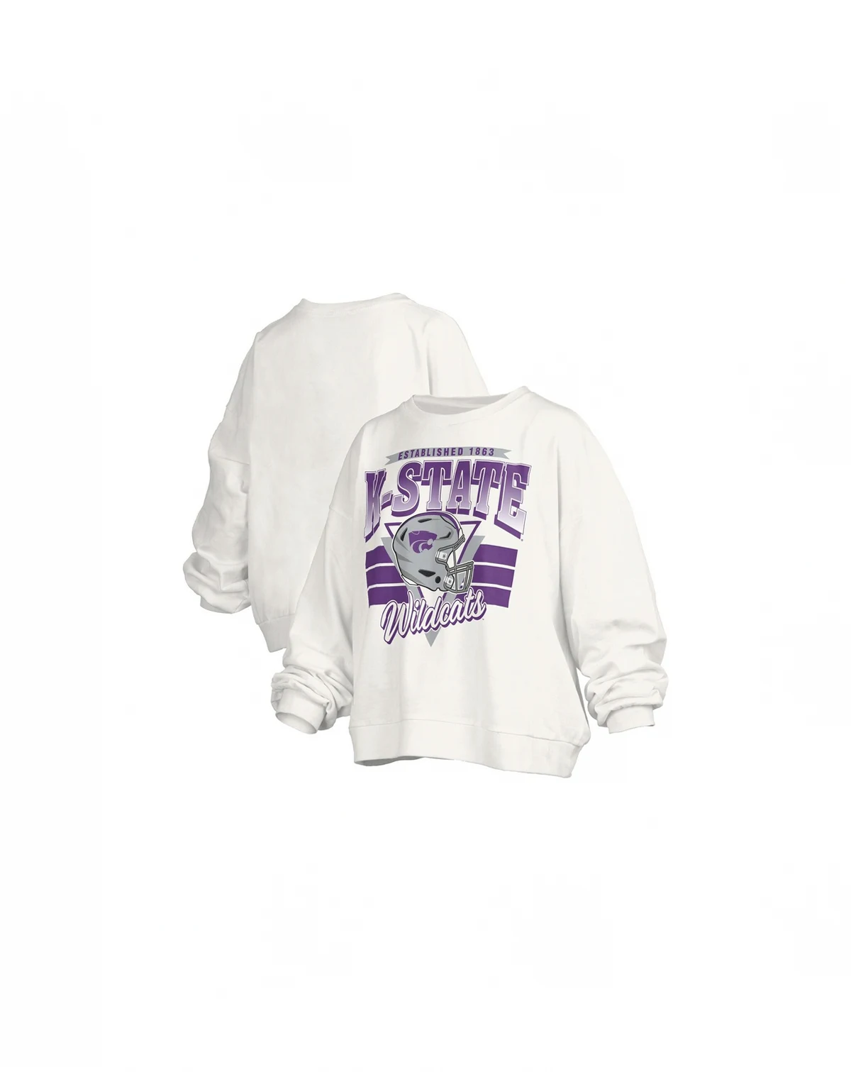 Women's White Kansas State Wildcats Oversized Janice Retro Waist-Length Pullover Sweatshirt