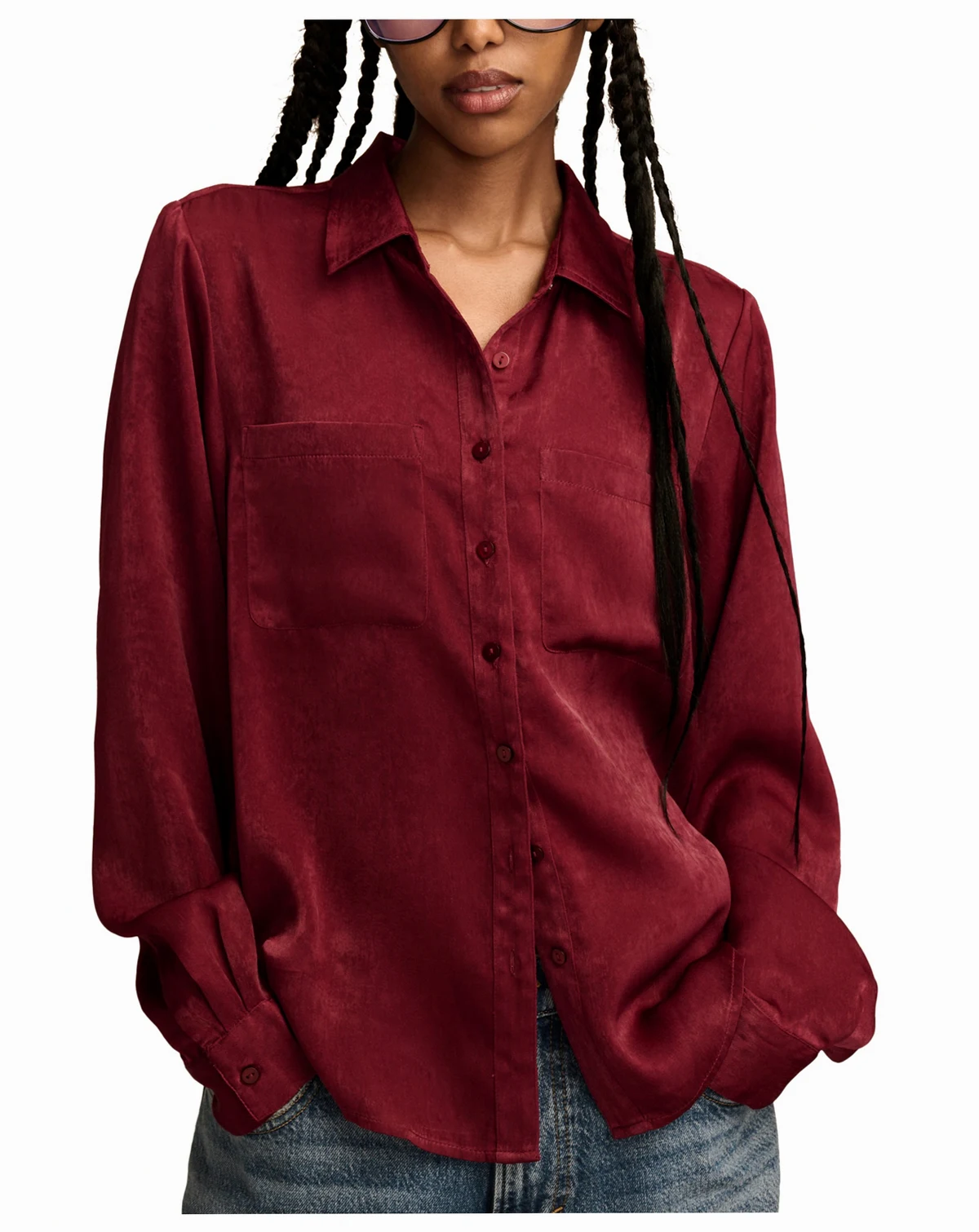 Women's Hammered-Satin Button-Down Shirt