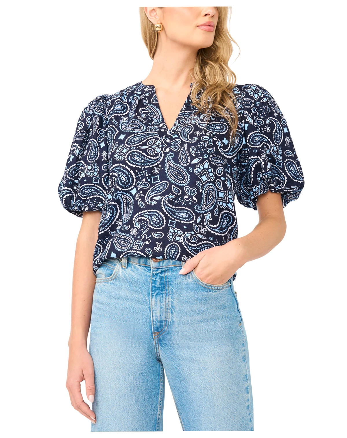 Women's Short Puff-Sleeve Blouse