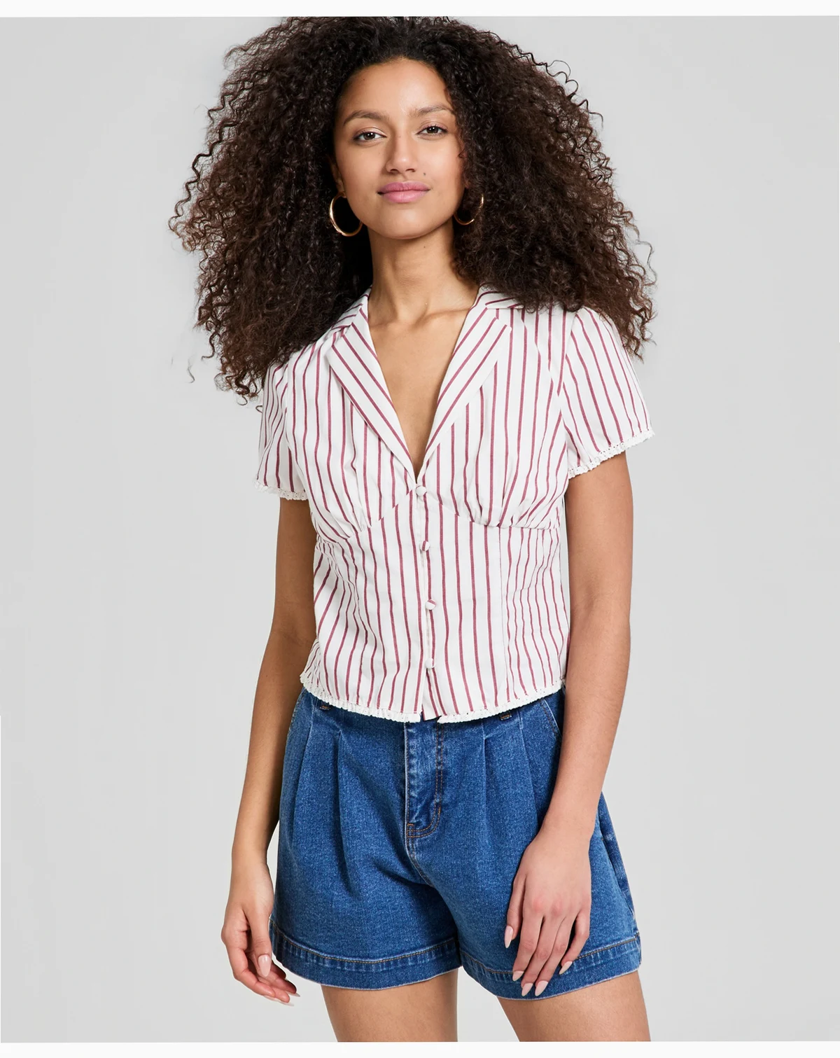 Women's Fitted Button-Front Poplin Shirt, Macy's Exclusive