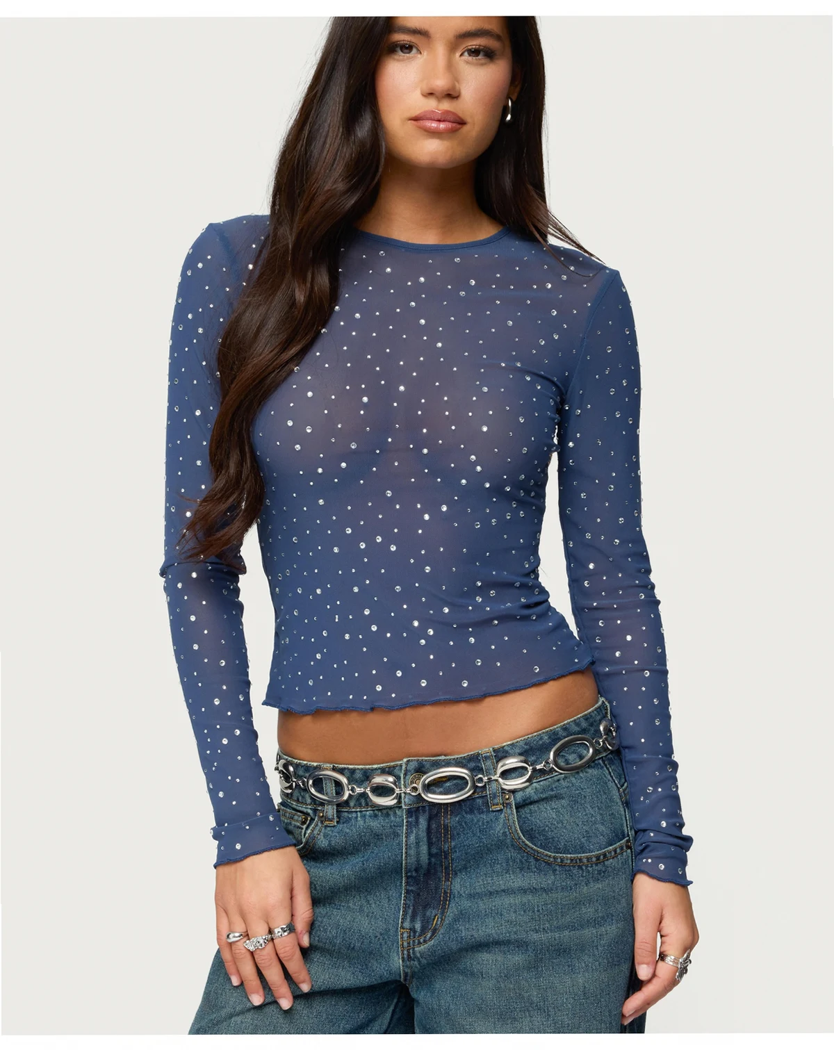 Women's Anari Rhinestone Mesh Top