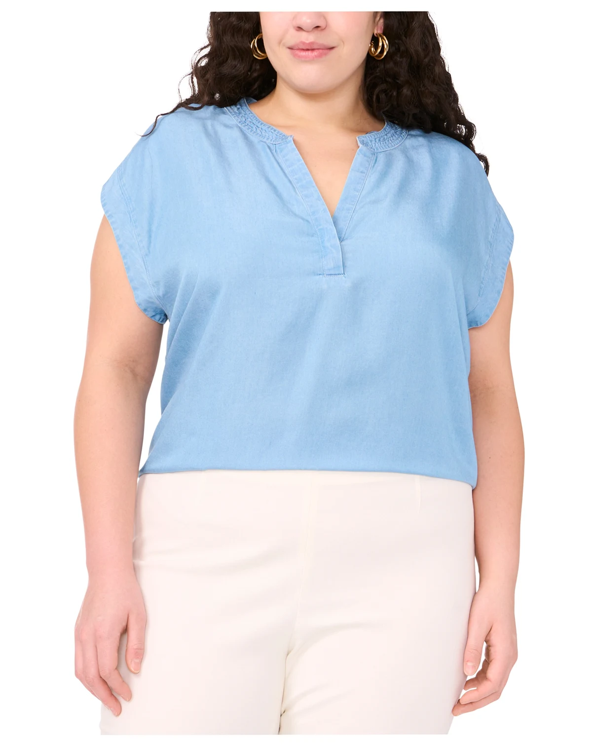 Plus Size Split-Neck Extended-Shoulder Top