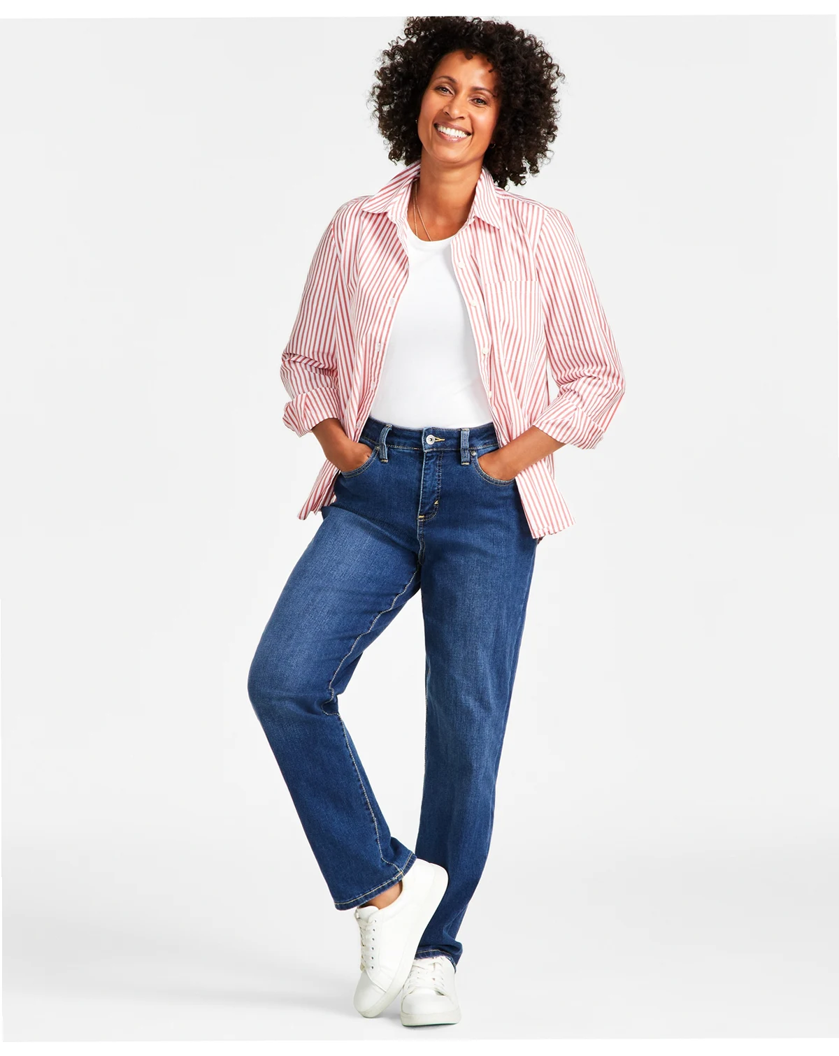 Women's Curvy Straight-Leg High Rise Jeans, Created for Macy's
