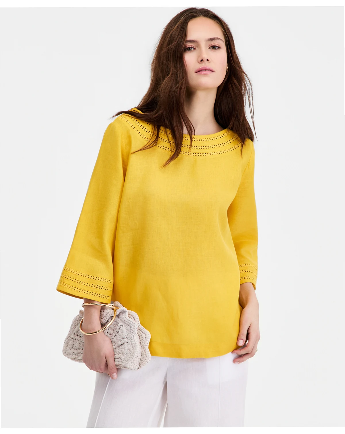 Women's 3/4-Sleeve 100% Linen Blouse, Exclusively at Macy's