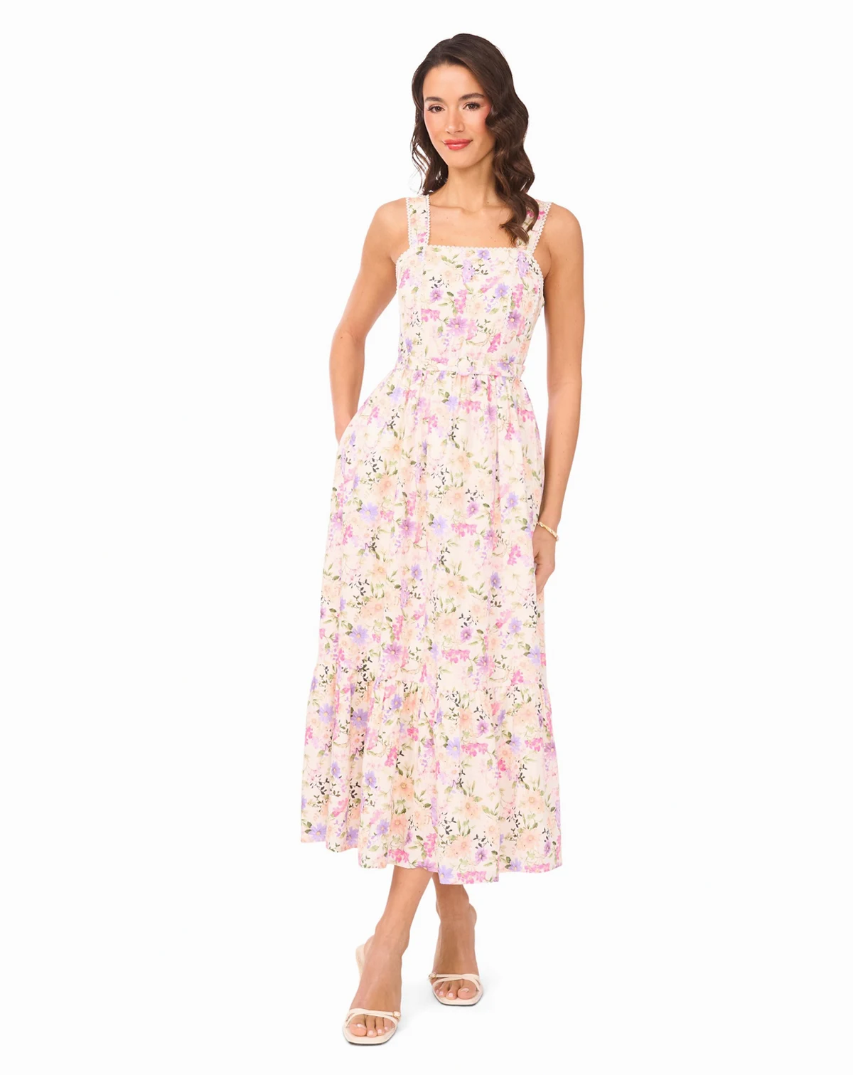 Women's Smocked Back Belted Linen Midi Dress