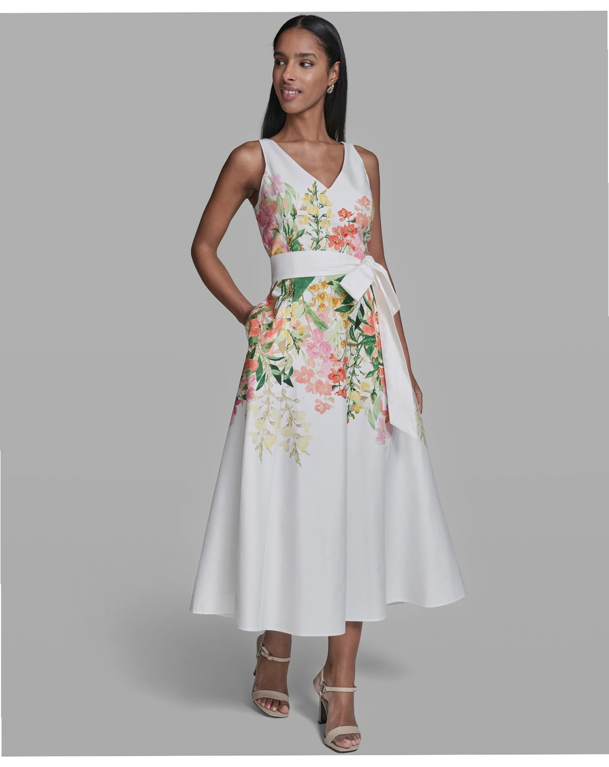 Women's Printed V-Neck Midi Dress