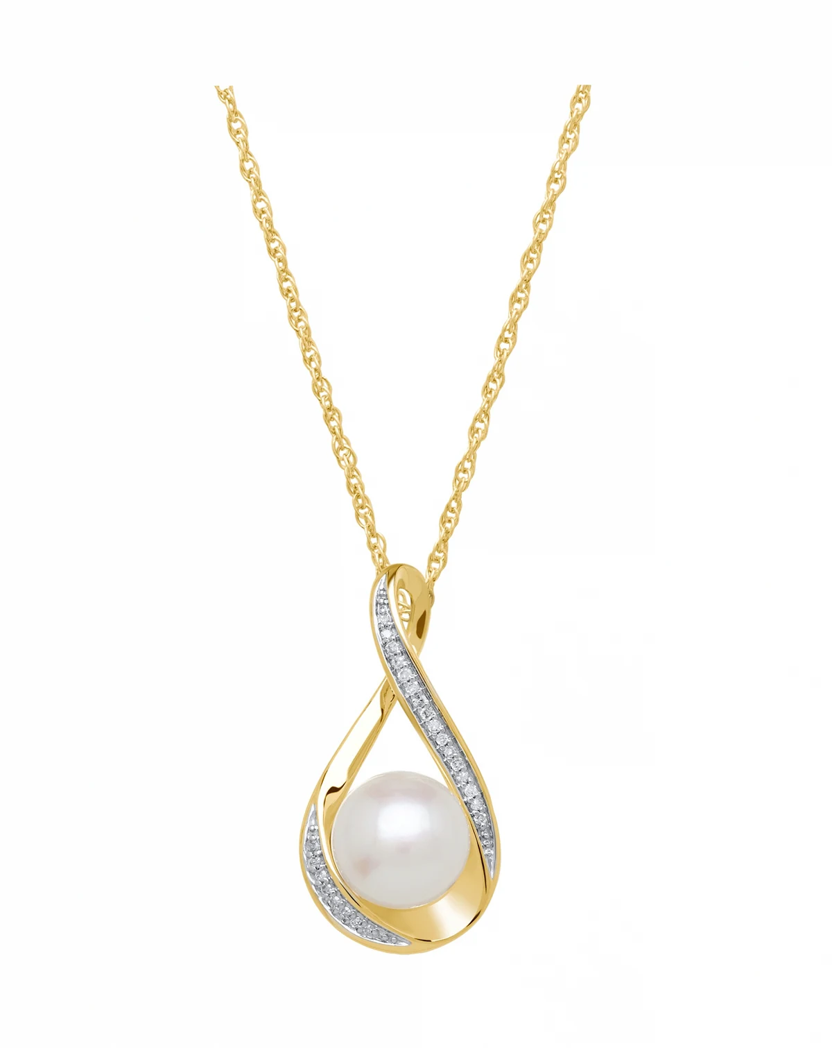 Cultured Freshwater Pearl (9mm) and Diamond Accent Pendant 18" Necklace in 14k Gold