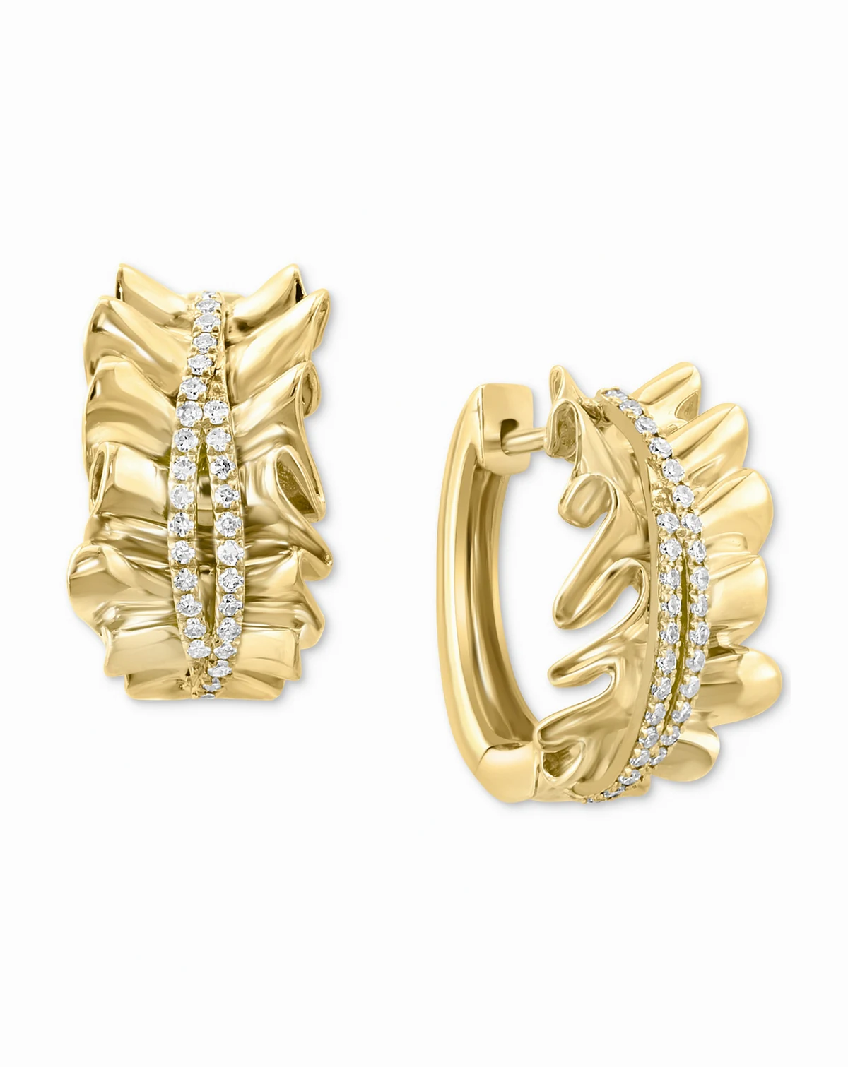 EFFY® Diamond Double Row Wavy Huggie Hoop Earrings (1/4 ct. t.w.) in 14k Gold, 0.75"