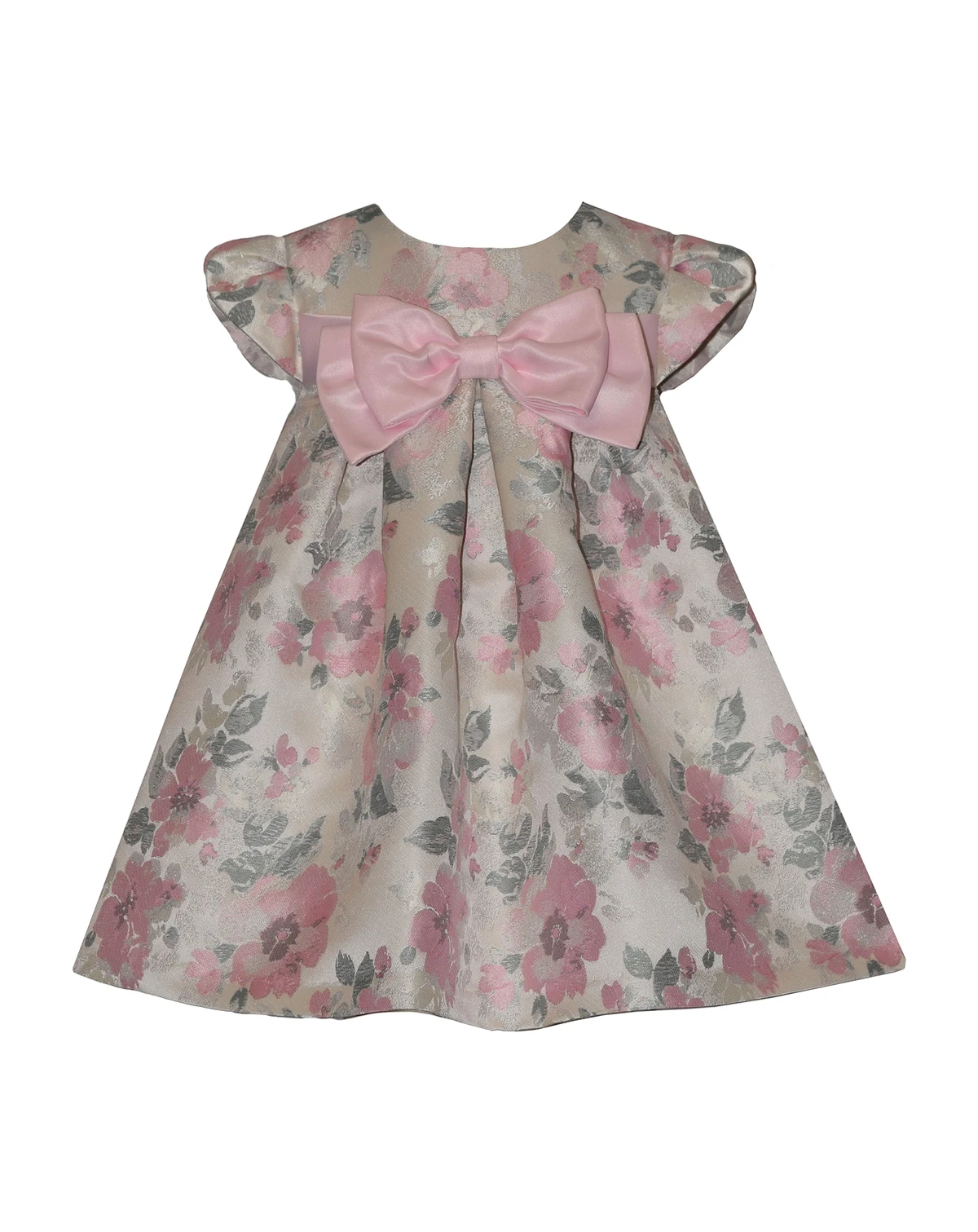 Girls' 2T-6X Short-Sleeve Floral Jacquard Round Neck Party Dress