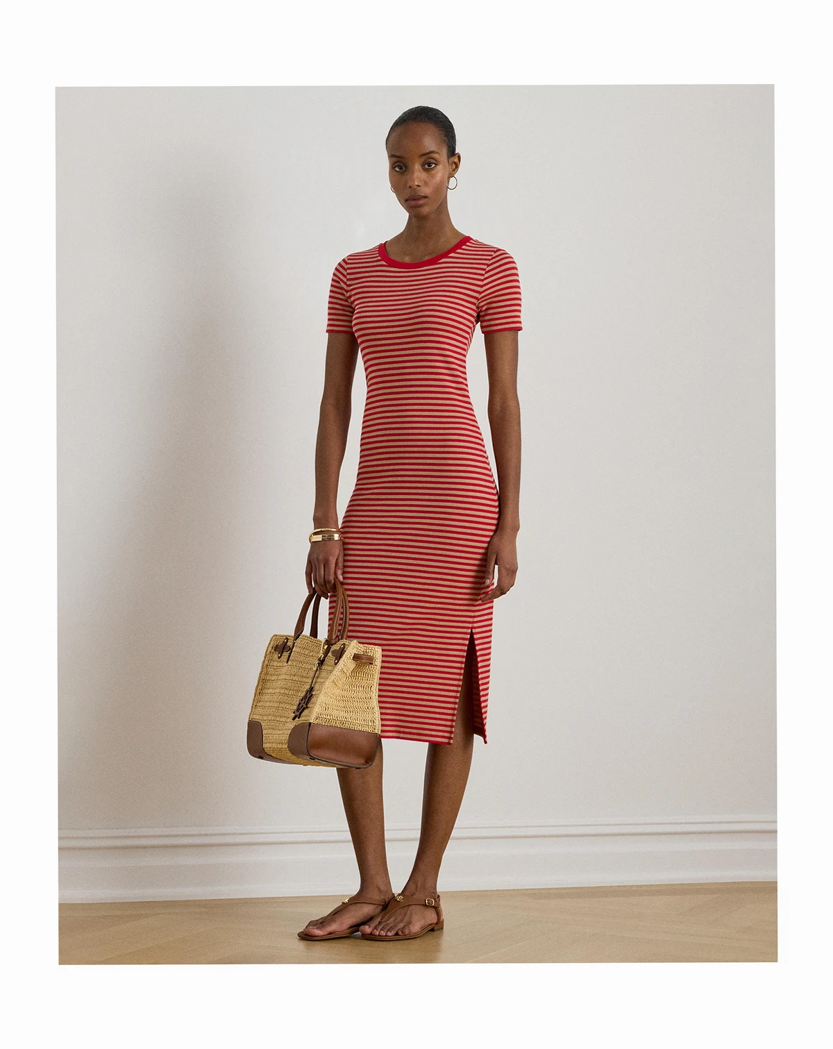 Women's Striped Ribbed Crewneck T-Shirt Dress