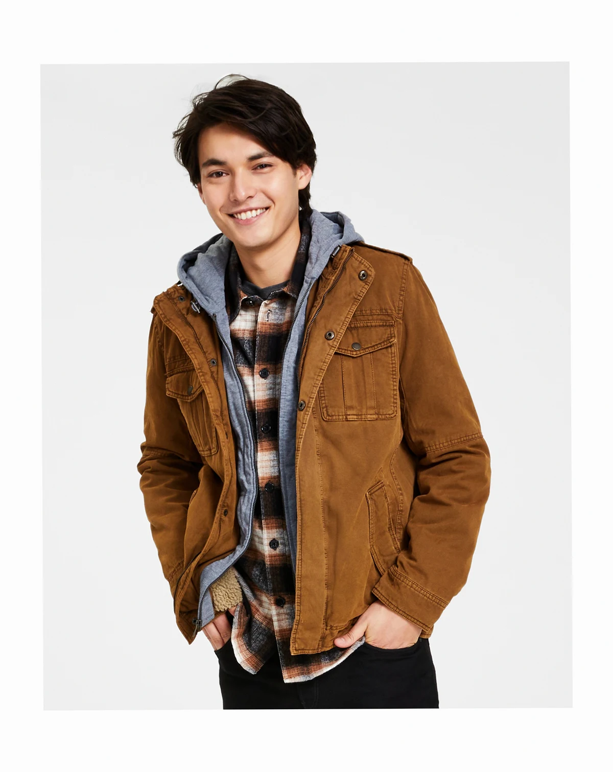Men’s Sherpa Lined Two Pocket Hooded Trucker Jacket