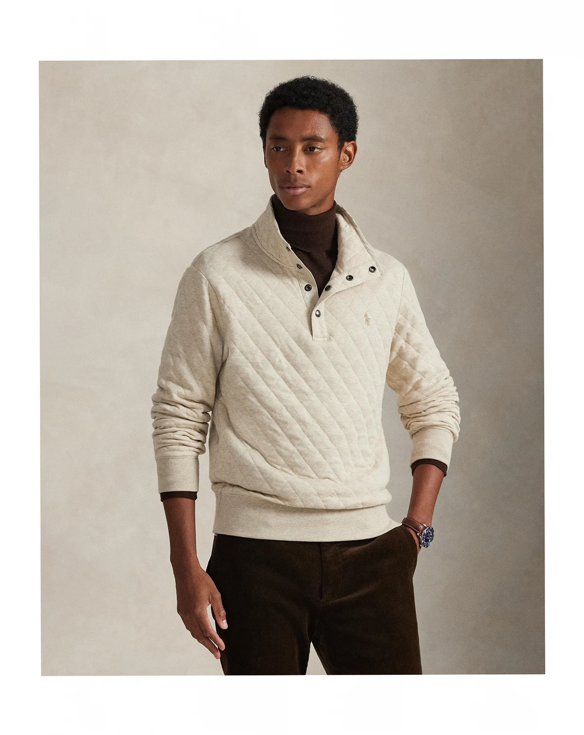 Men's Quilted Double-Knit Jersey Pull-On Sweater