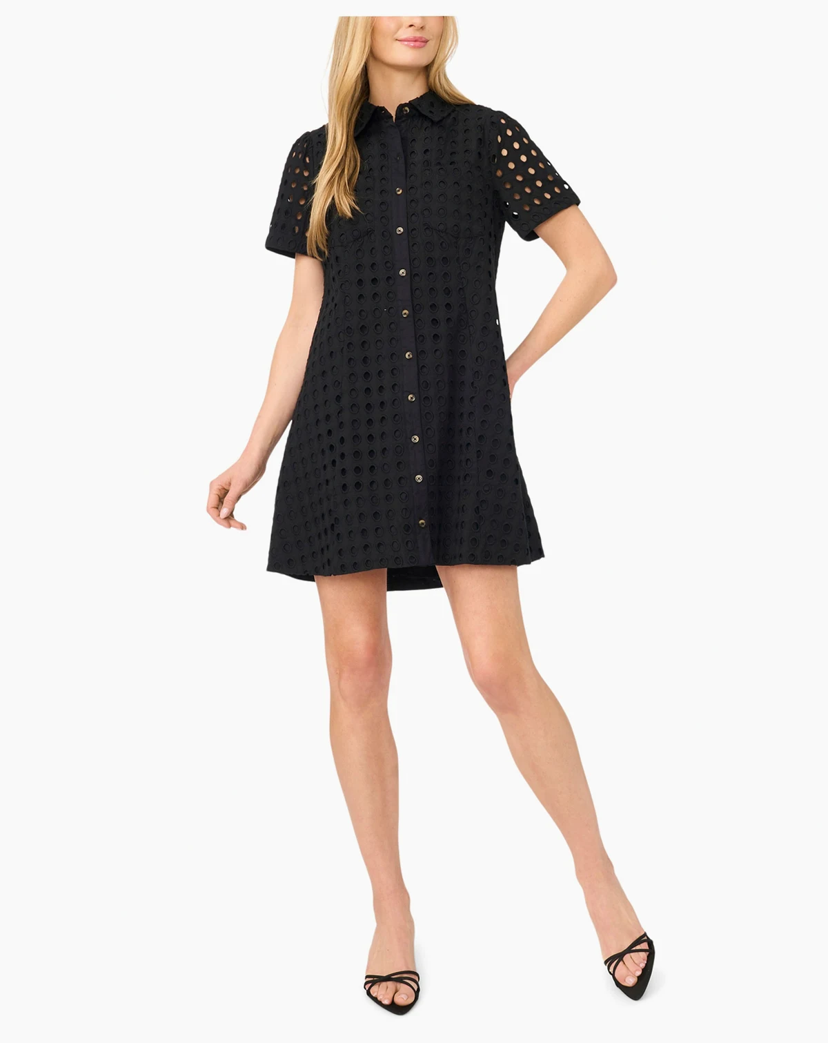 Women's Short Sleeve Eyelet Shirt Dress