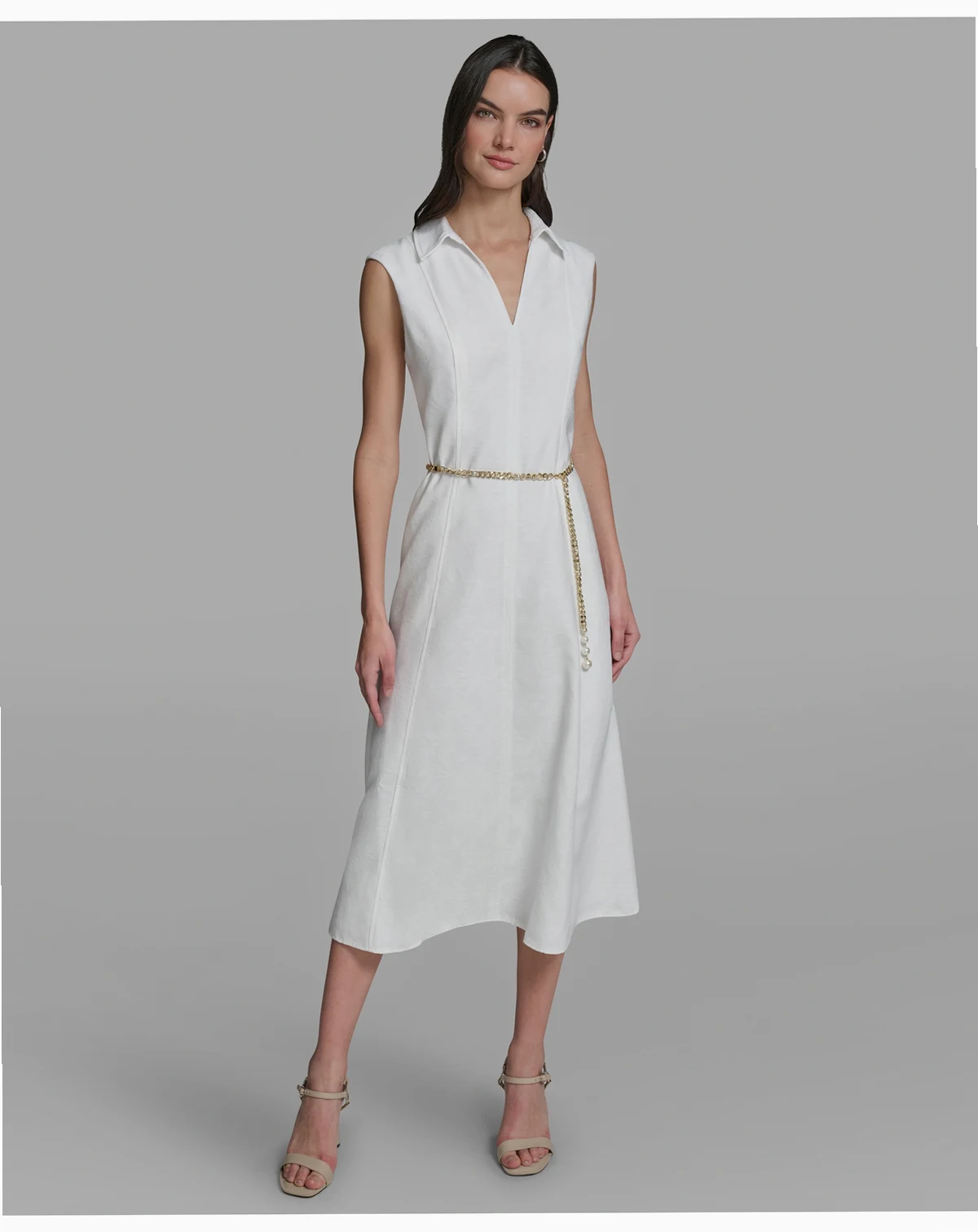Women's Collared Chain Belt Midi Dress
