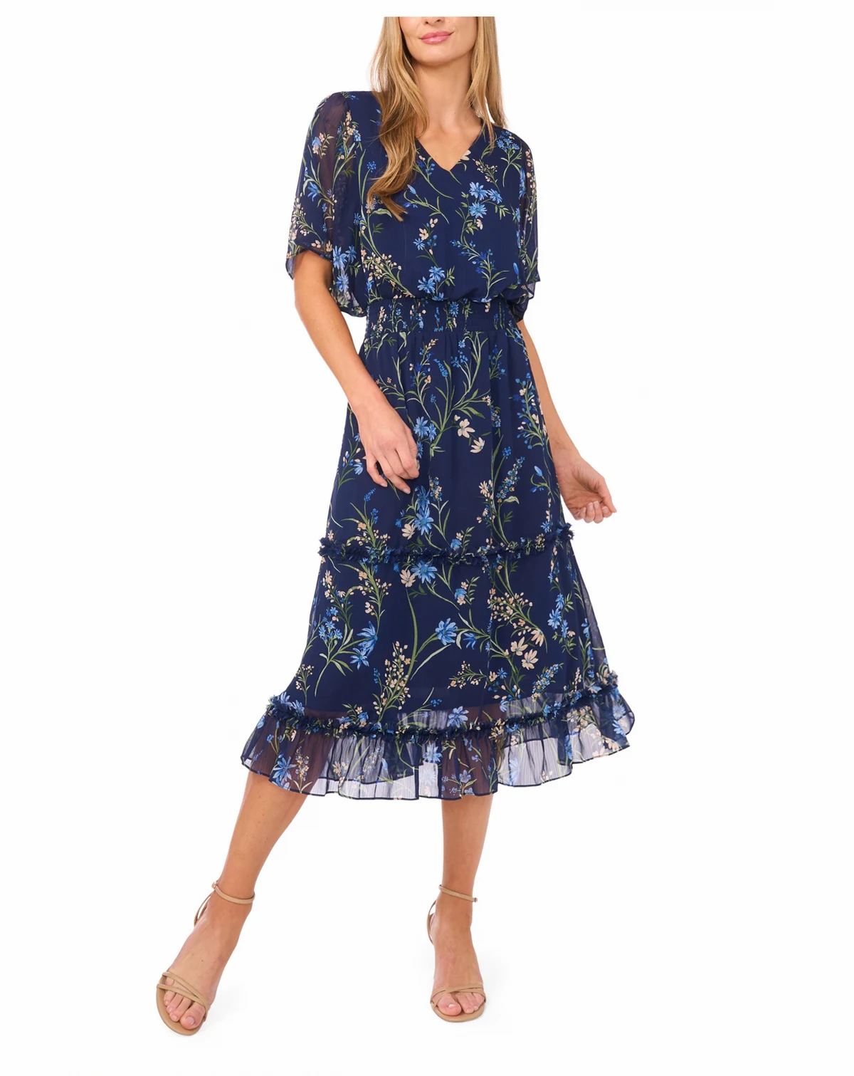 Women's Smock Waist Tiered Midi Dress