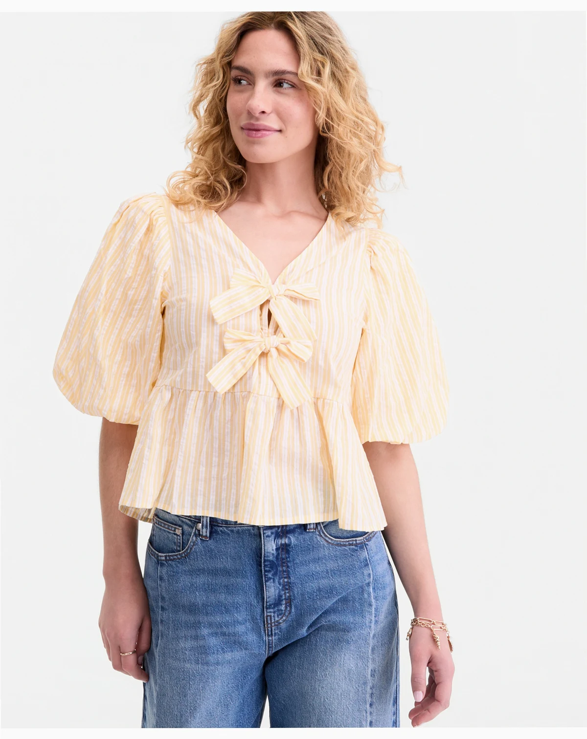 Women's  Puff-Sleeve Tie-Front Peplum Blouse, Macy's Exclusive