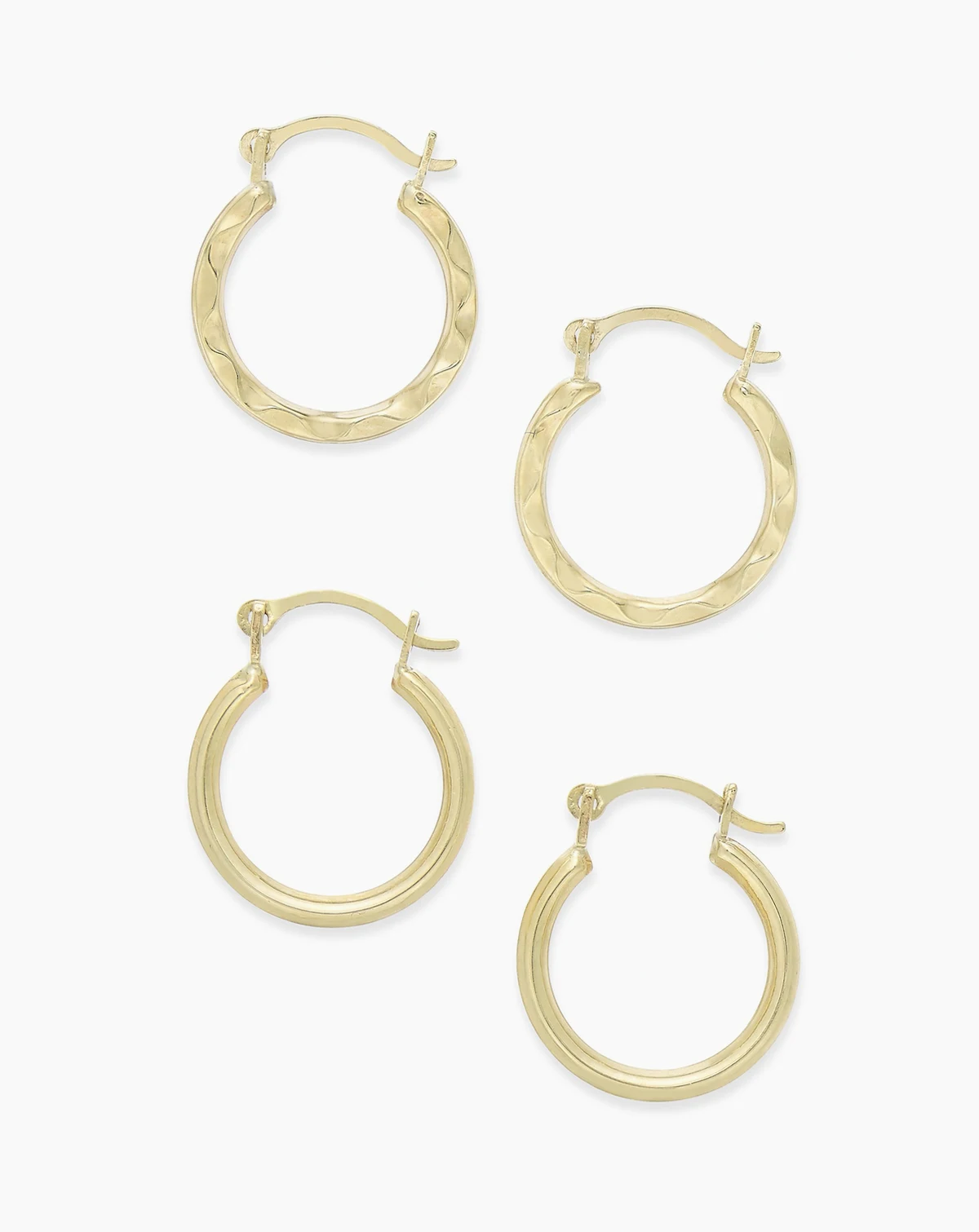 Duo Set of Small Round Hoop Earrings in 10k Gold