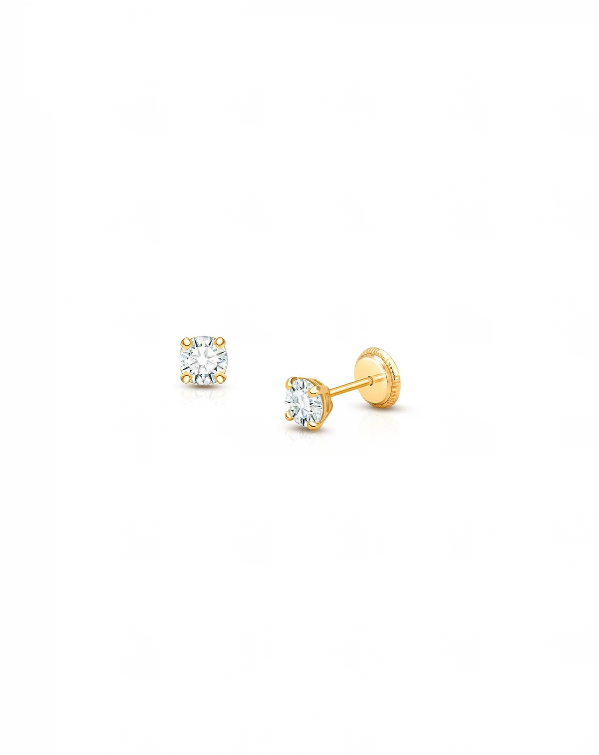 14K Gold Round Cut Studs Screw Back Earrings