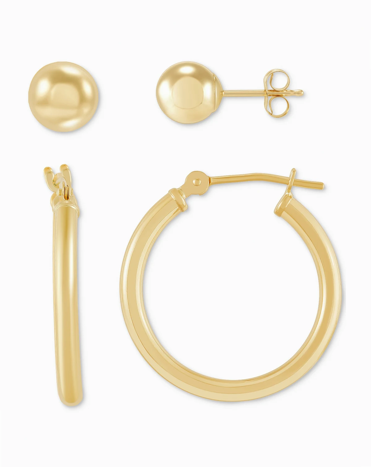 2 Pc. Set Polished Stud & Hoop Earrings in 14k Gold, 3/4 inch Hoop