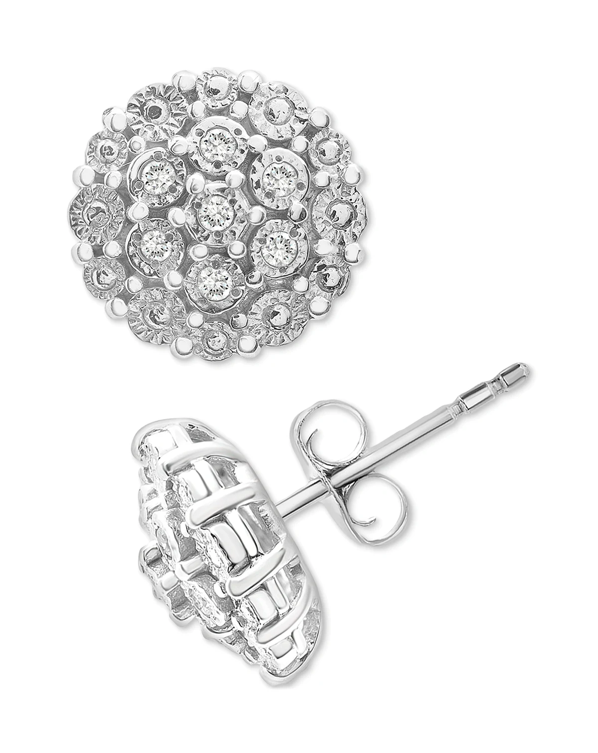 Diamond Cluster Button Stud Earrings (1/10 ct. t.w.) in Sterling Silver, Created for (A $170 Value)