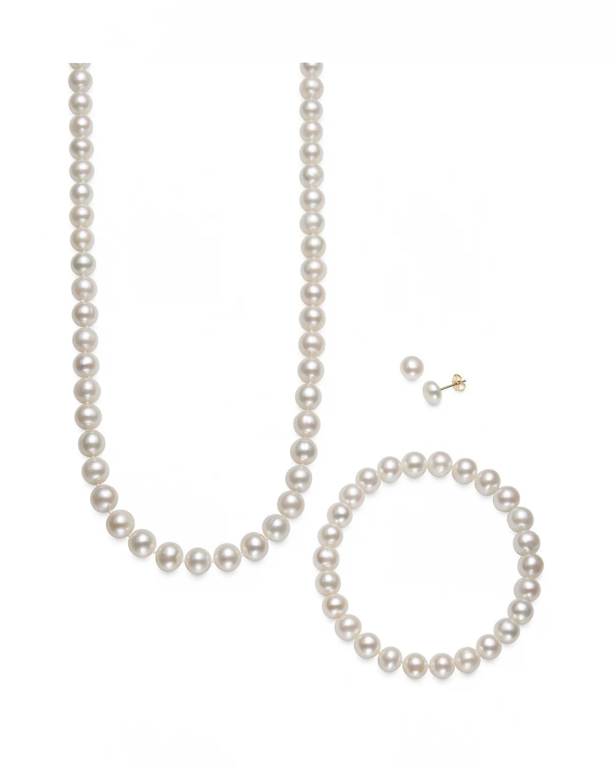 Cultured Freshwater Pearl 3 Piece Set, Necklace, Earrings and Bracelet in 14k Gold