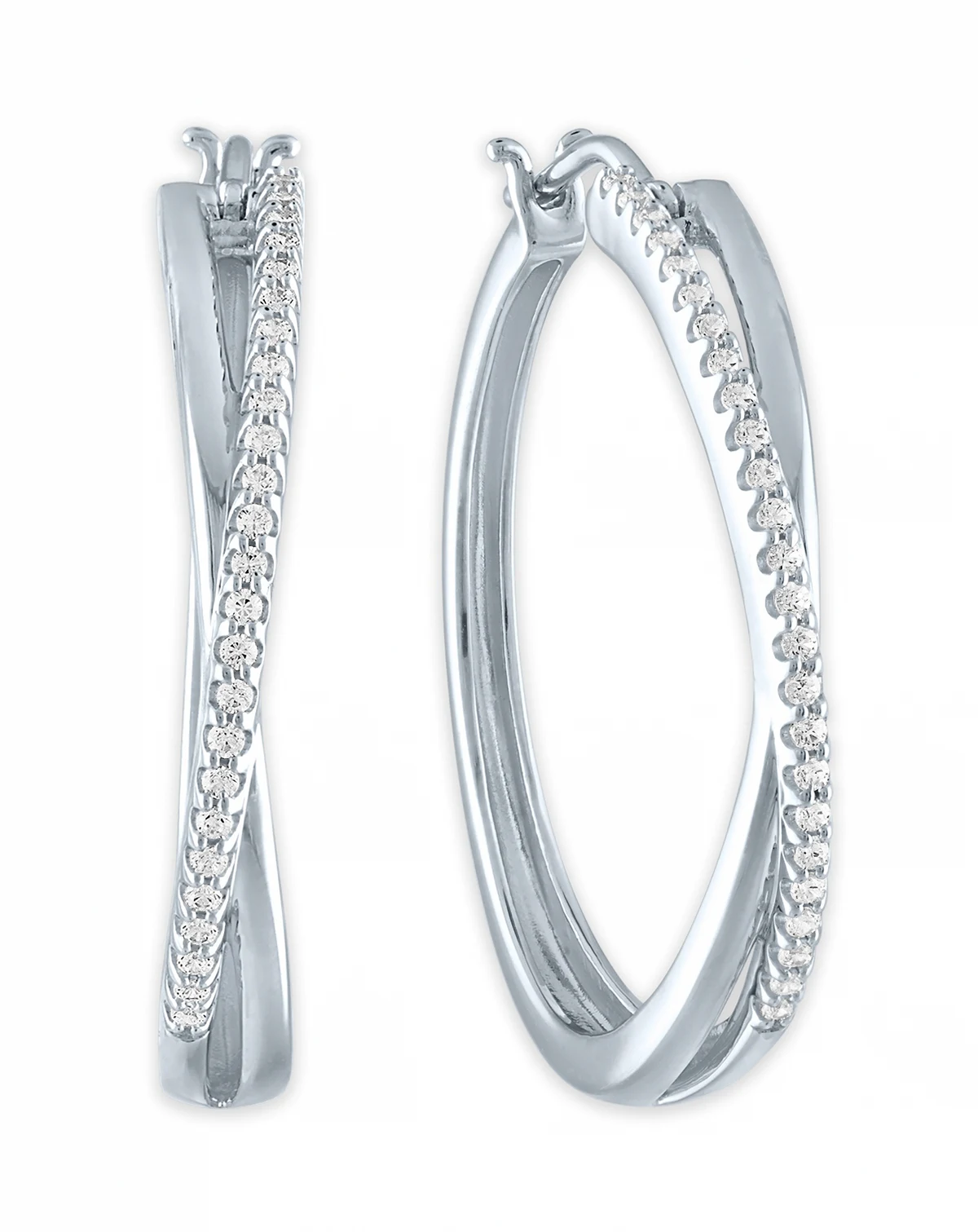 Diamond Crossover Hoop Earrings (1/4 ct. t.w.) in Sterling Silver