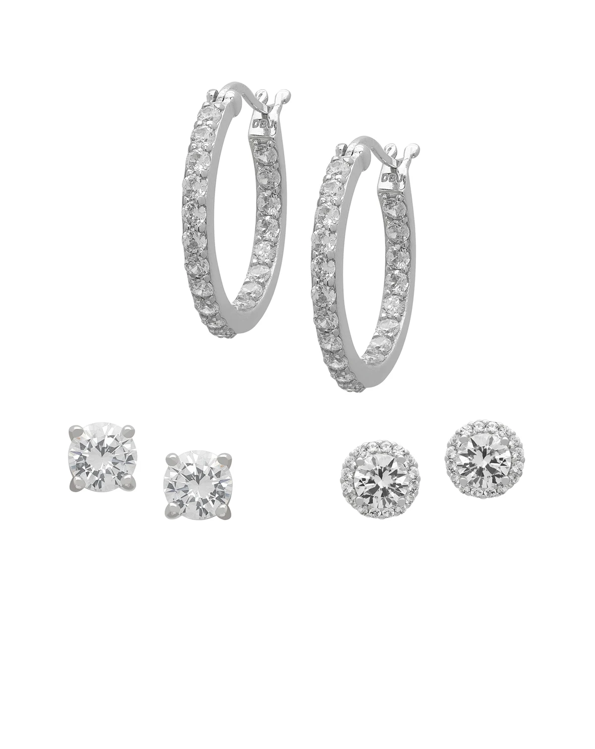 3-Pc. Lab-Grown White Sapphire Hoop & Stud Earrings Set (5.42 ct. t.w.) in Sterling Silver