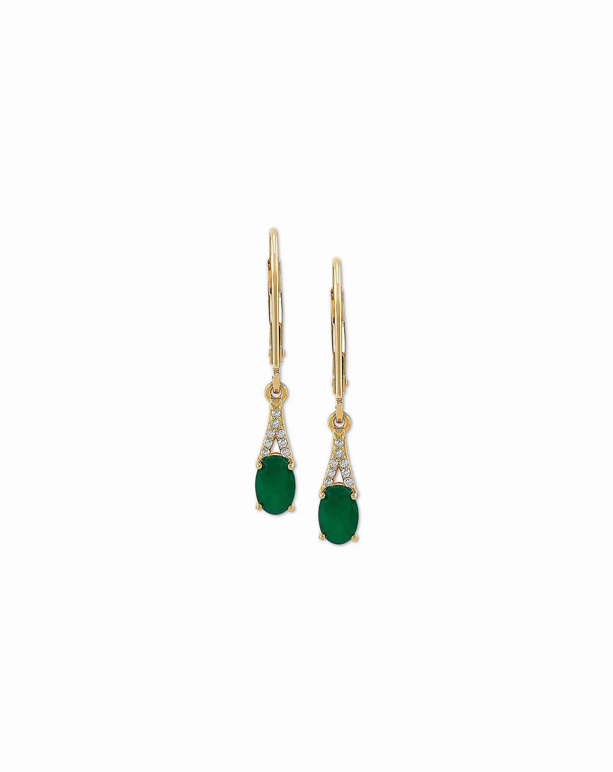 Emerald (7/8 ct. t.w.) & Diamond (1/20 ct. t.w.) Drop Earrings in 10k Gold