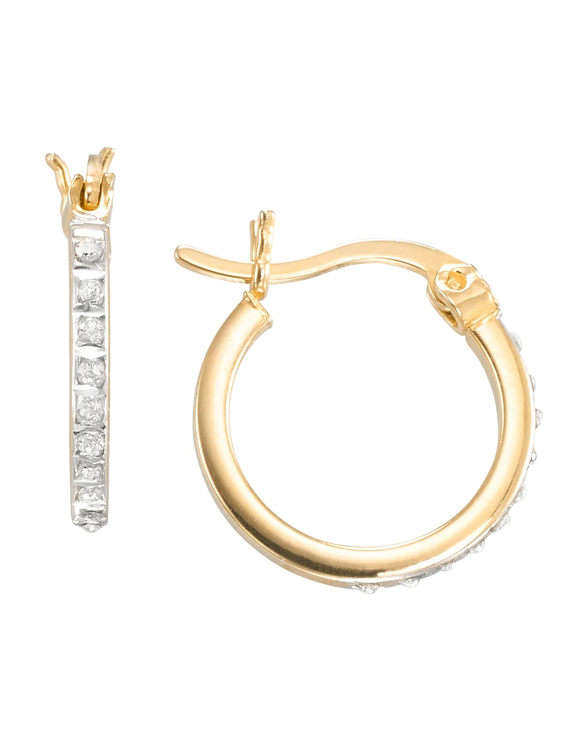 Diamond Accent Hoop Earrings (0.01 ct. t.w.) in 18k Gold Over Sterling Silver